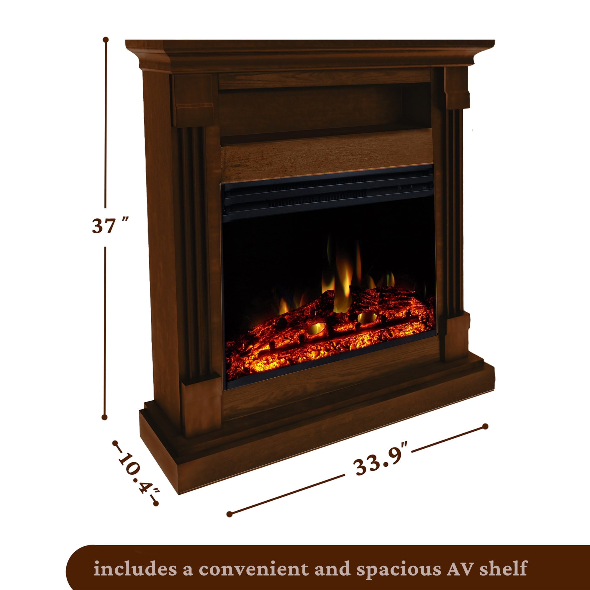 Cambridge 33.9-in W Walnut Fan-forced Flat Wall Electric Fireplace With 