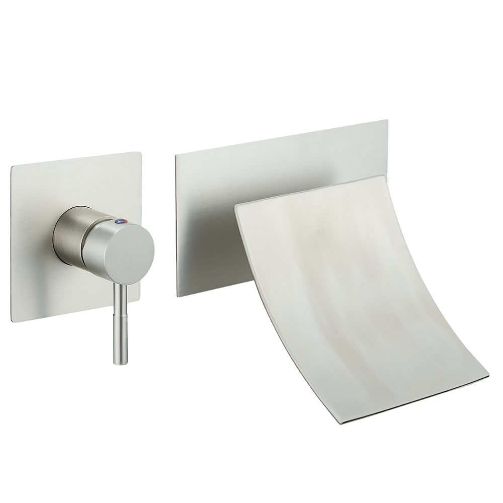 BWE A-93007-N Brushed Nickel Wall-mount 1-handle WaterSense Waterfall Commercial/Residential Handle Bathroom Sink Faucet with Deck Plate