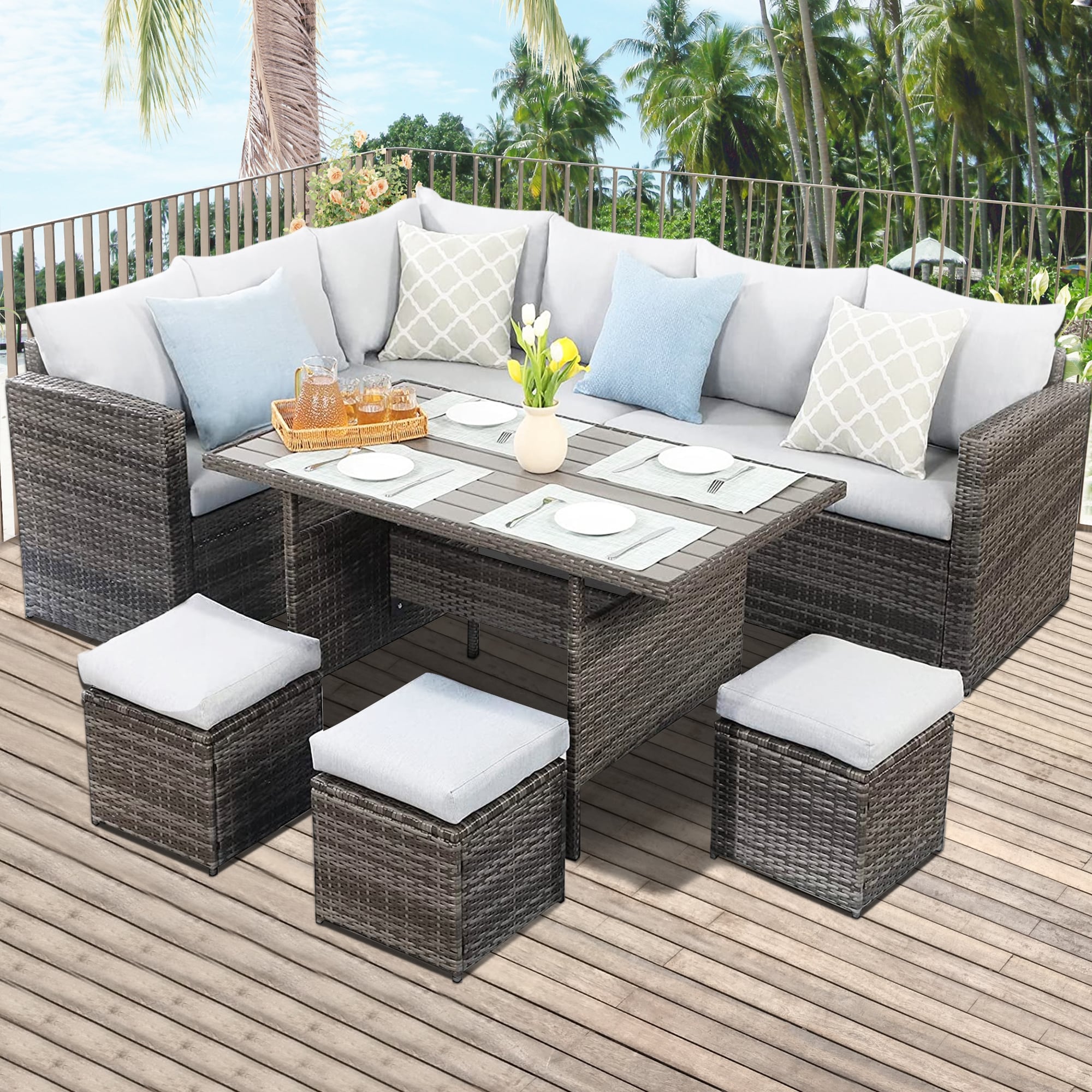 Maincraft 4-Piece Rattan 2 Patio Sofa Conversation Set with Off-white ...