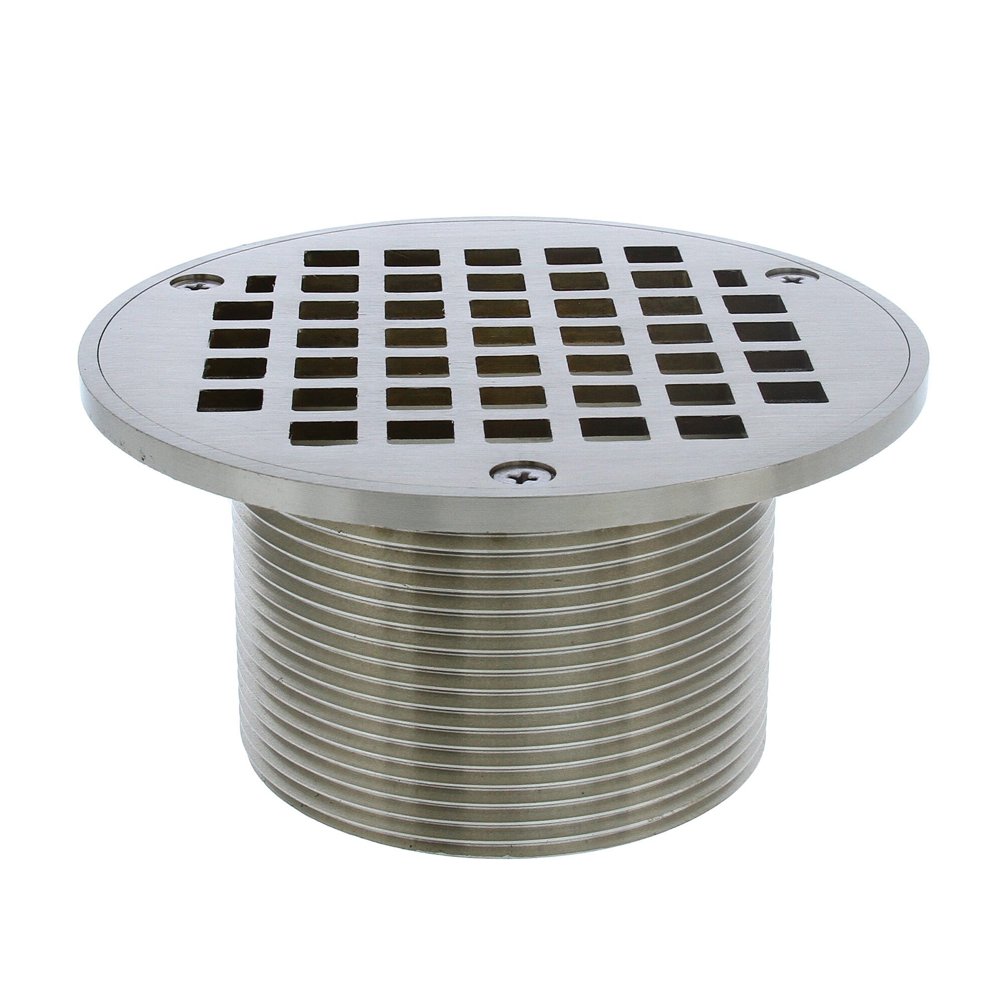 Jones Stephens 3-1/2 inch PVC LevelBest Adapter for Floor Drains with 3 inch  Metal Spud and 5 inch Nickel Bronze Strainer in the Shower Drains  department at