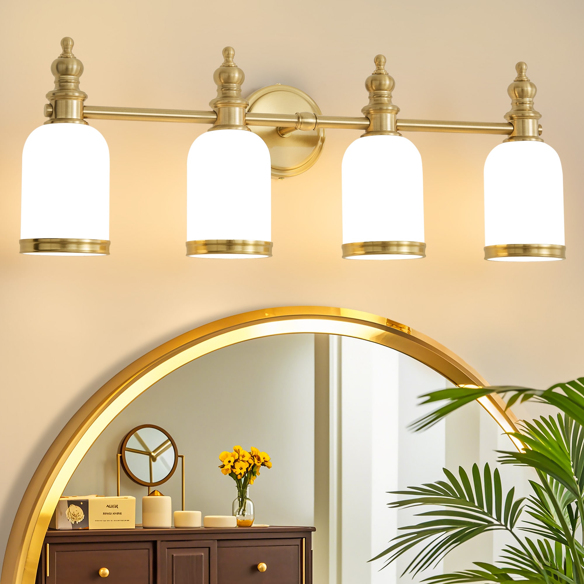 POWLIG L-1826-4G Vanity Light 27.75-in 4 -Light Matte Gold Modern/contemporary Vanity light