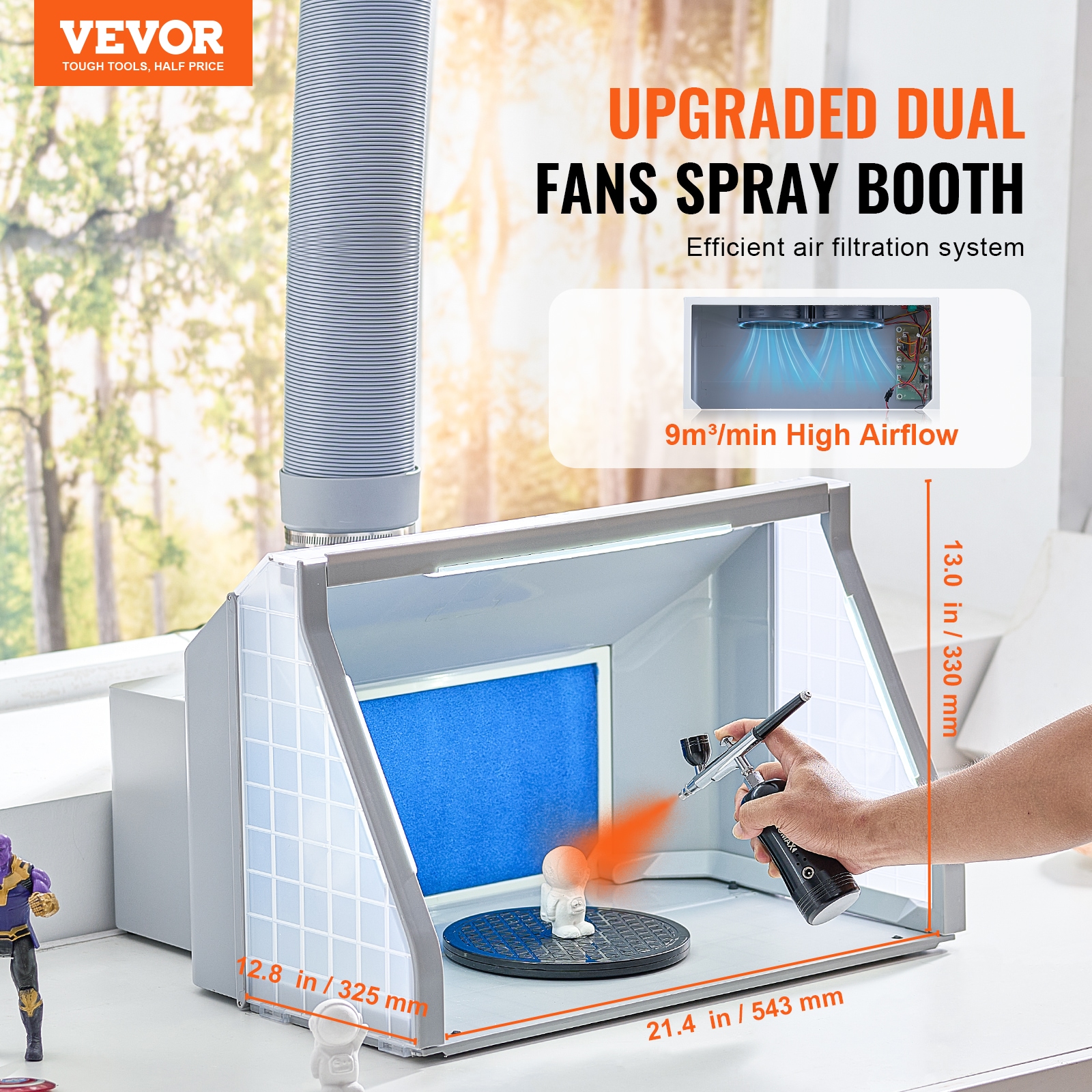 VEVOR 14.1-in x 22-in 3 LED Strips Airbrush Spray Booth