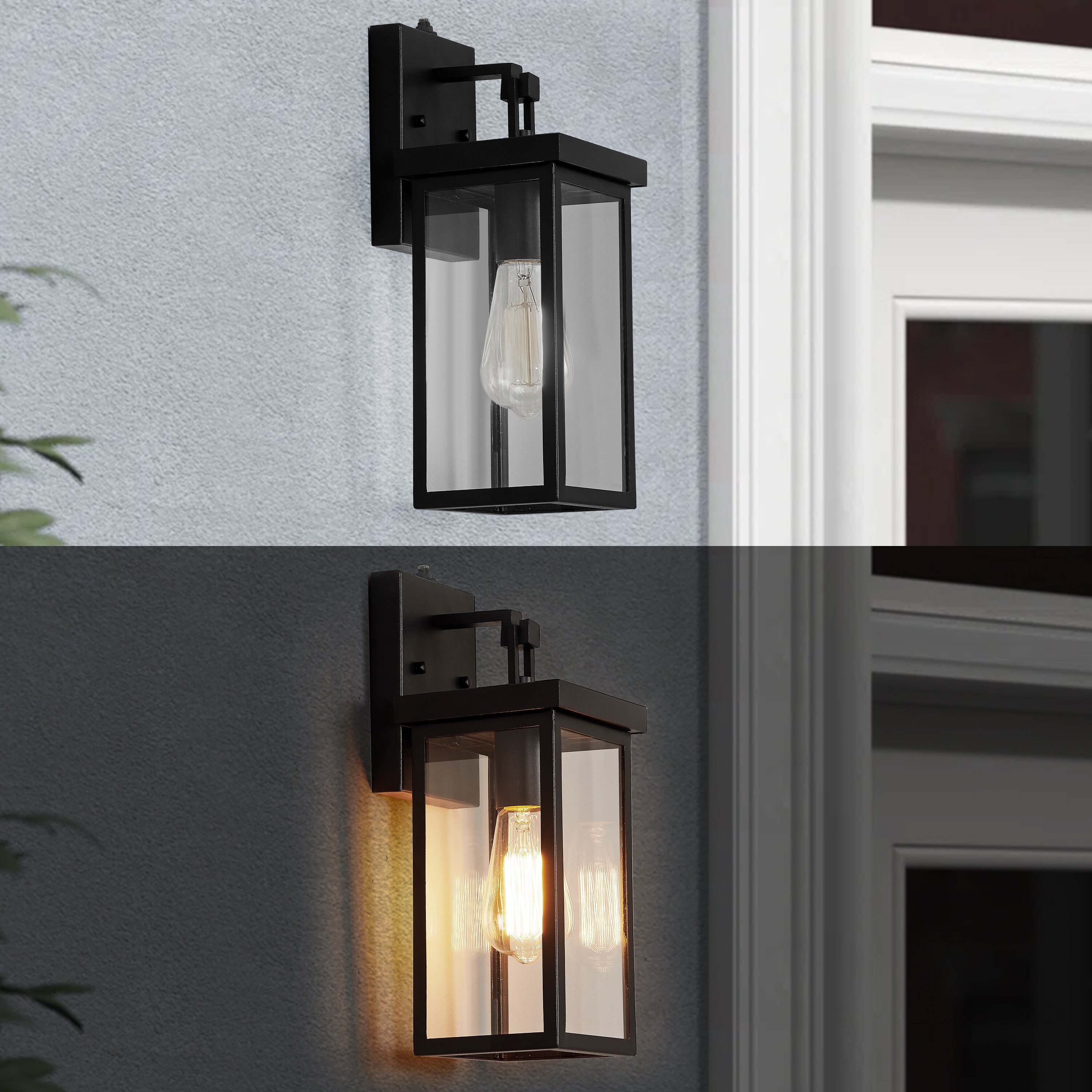 Black Metal and Glass Outdoor Wall Lantern Sconce with Photocell