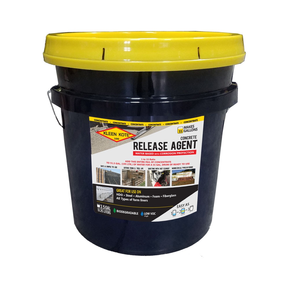 KLEEN KOTE 30600 3.5 Gallon(s) A biodegradable form release agent and equipment protector formulated with corrosion-inhibiting properties. Creates a non-stick coating on the surface of tools, machinery, vehicles, and concrete form work when applied. Repels slurry, concrete, paint buildup and over spray, dirt, mud, snow, ice and much more Release agent