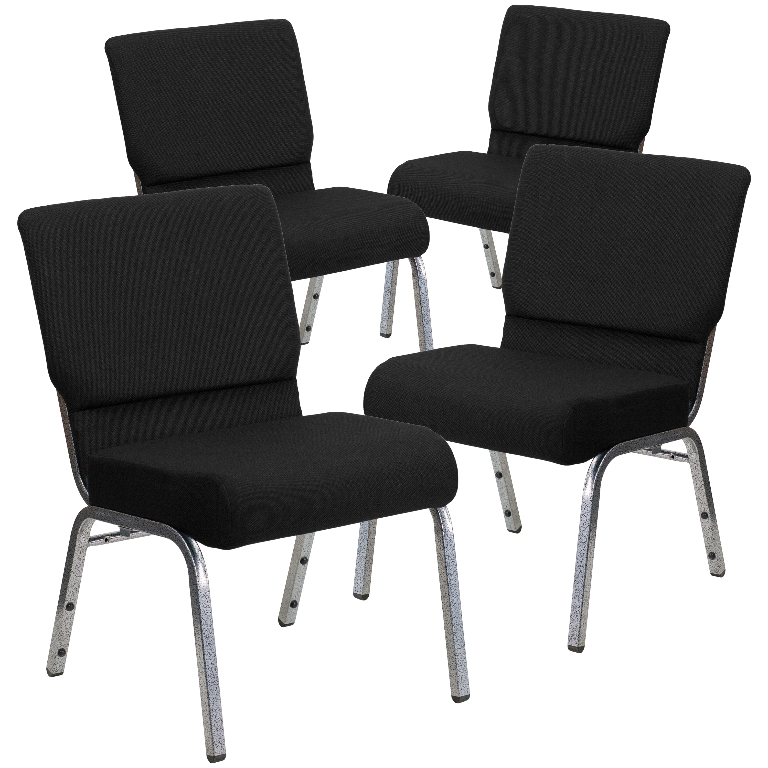 Emma + Oliver 4 Pack 21-in W Stacking Church Chair in Black Fabric - Silver Vein Frame