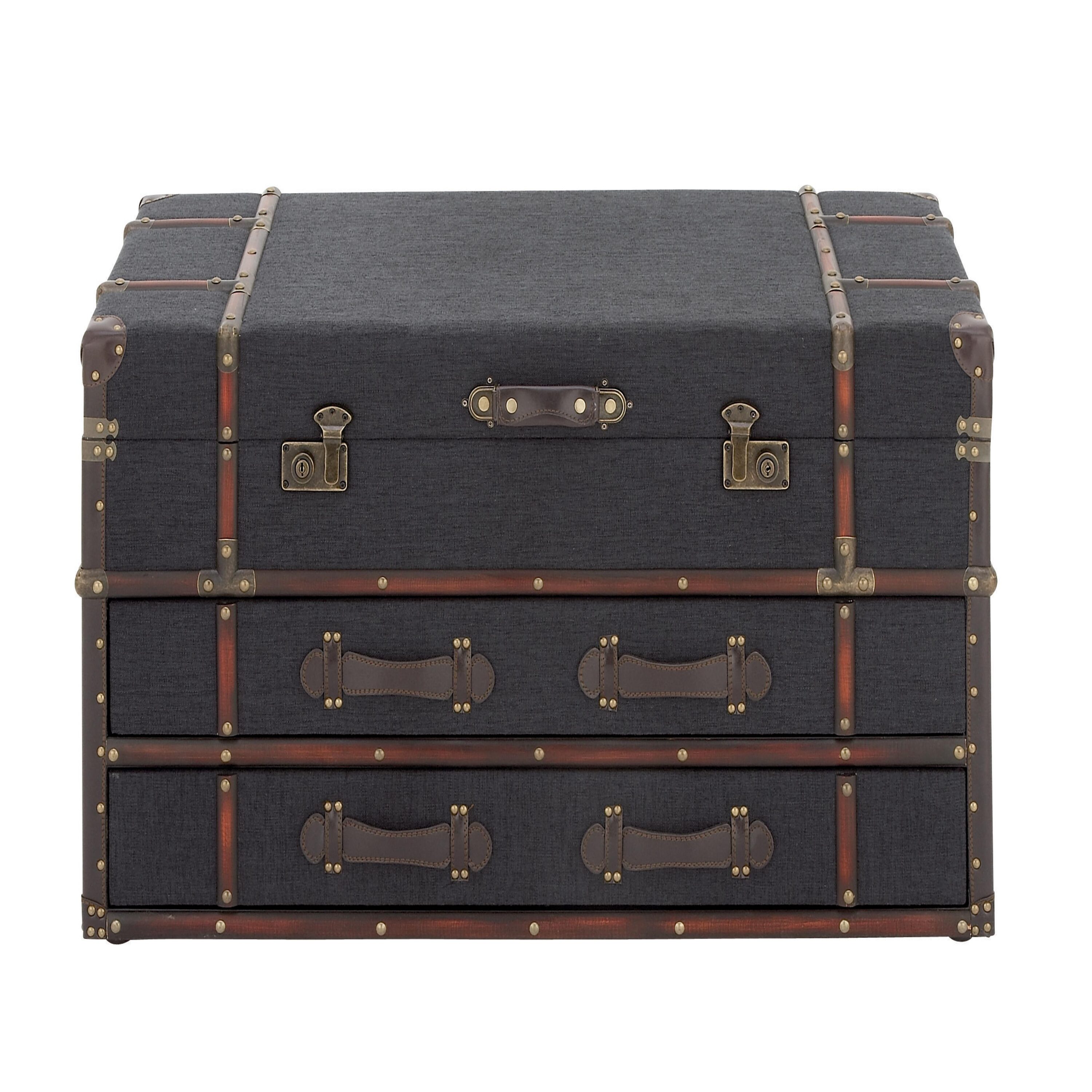 Dark Blue Linen Upholstered Trunk Coffee Table with Storage