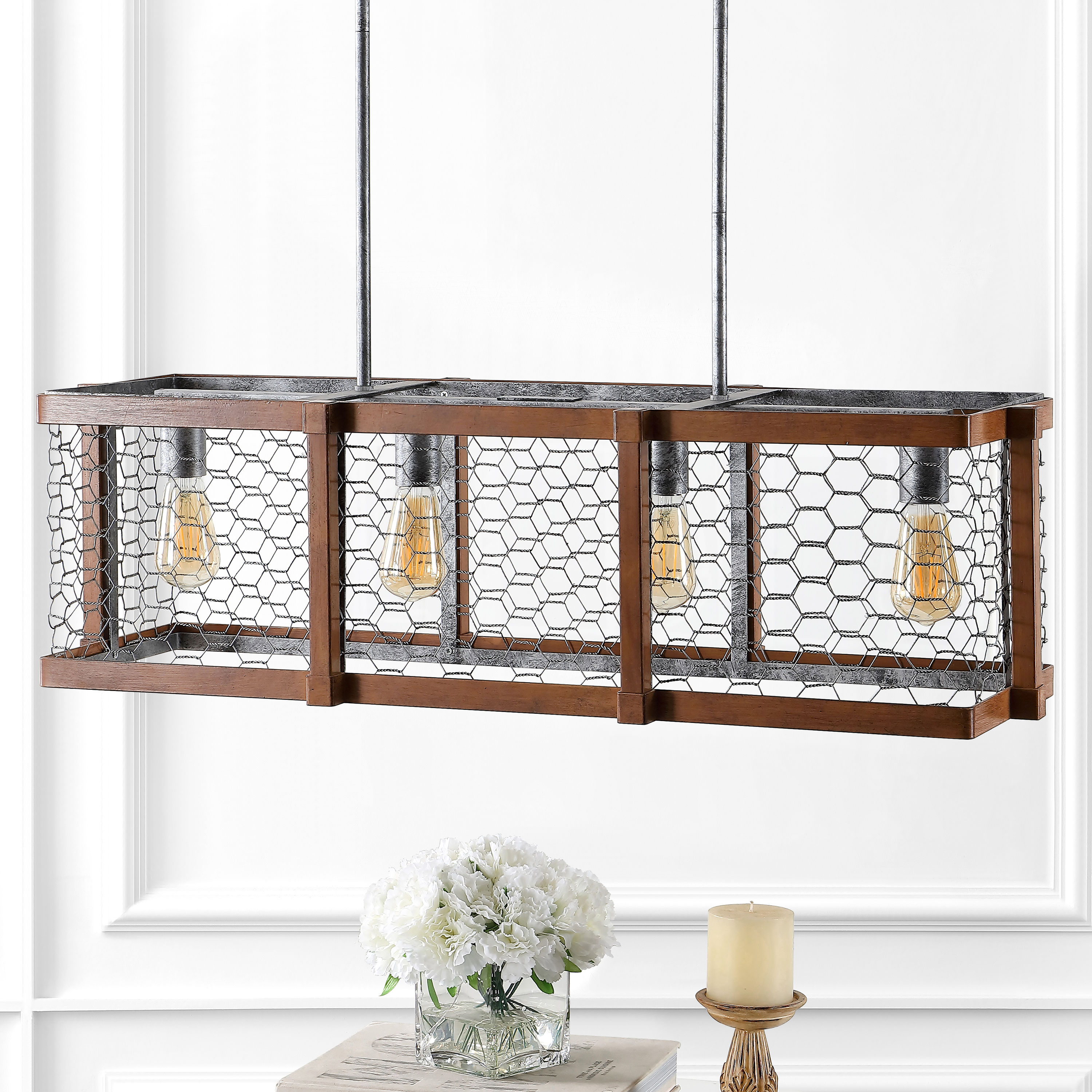 Gaines 34.5" Antique Brown Iron LED Farmhouse Pendant