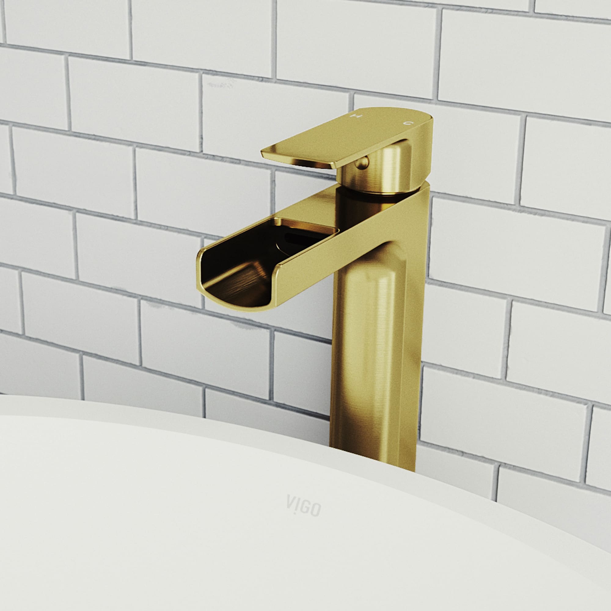 Amada Matte Brushed Gold Waterfall Vessel Sink Faucet