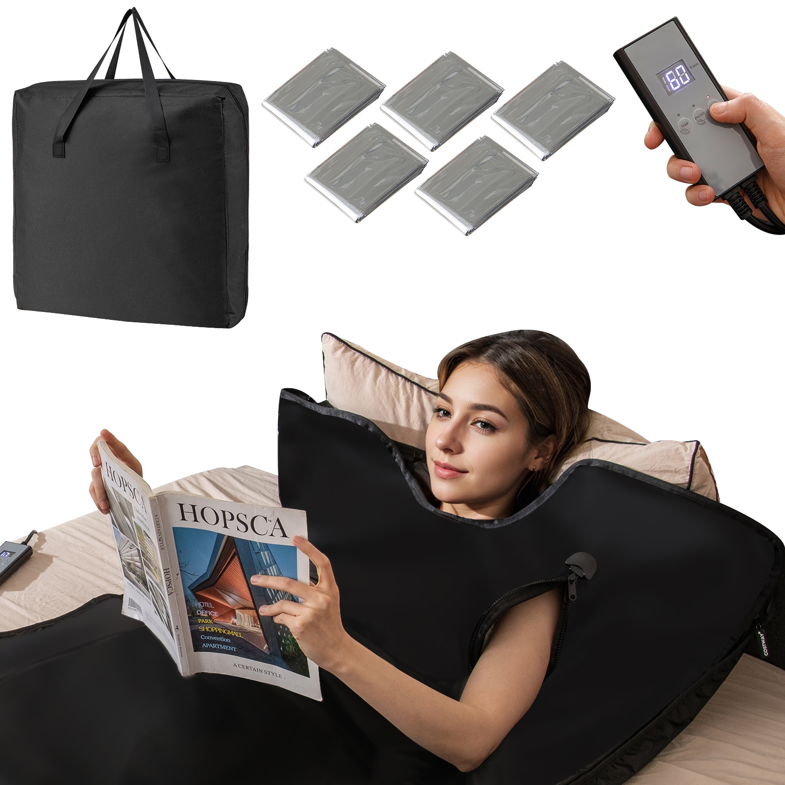 Slickblue 72 inch H x 36 inch W PVC Oxford Cloth Infrared Sauna Blanket with 16 Heat Levels and Timer Control Black Full Body Wrap #D-CO-KB-SU96401SE