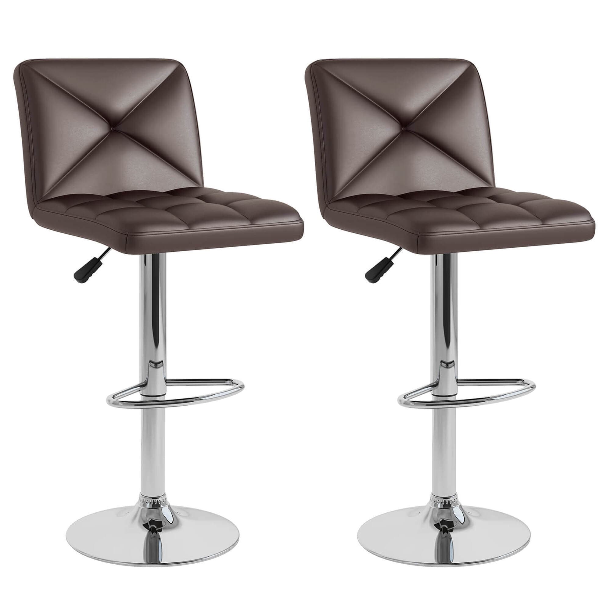 Costway HCST04511 Set of 2 Brown + Silver 36.5-in H Extra tall (34-in and up) Square Seat Upholstered Swivel Metal Back Bar Stool Back