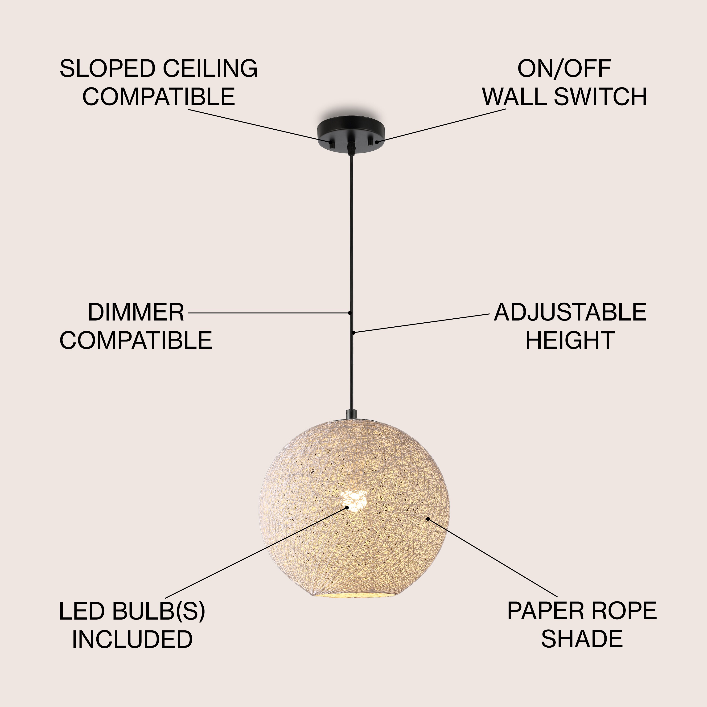 White Bohemian Woven Globe LED Pendant Light