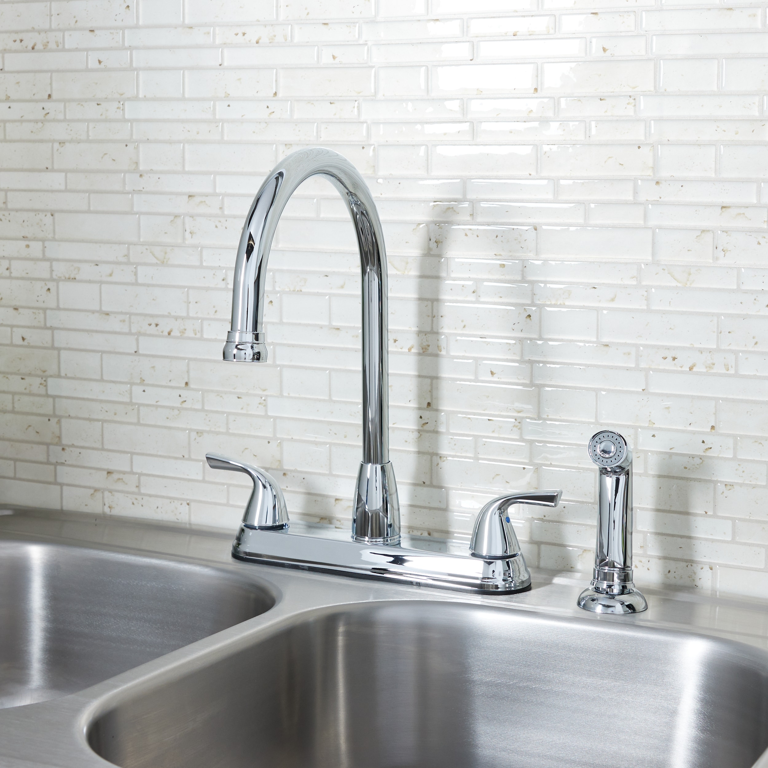 Project Source Everfield Chrome Double Handle Kitchen Faucet (Deck ...