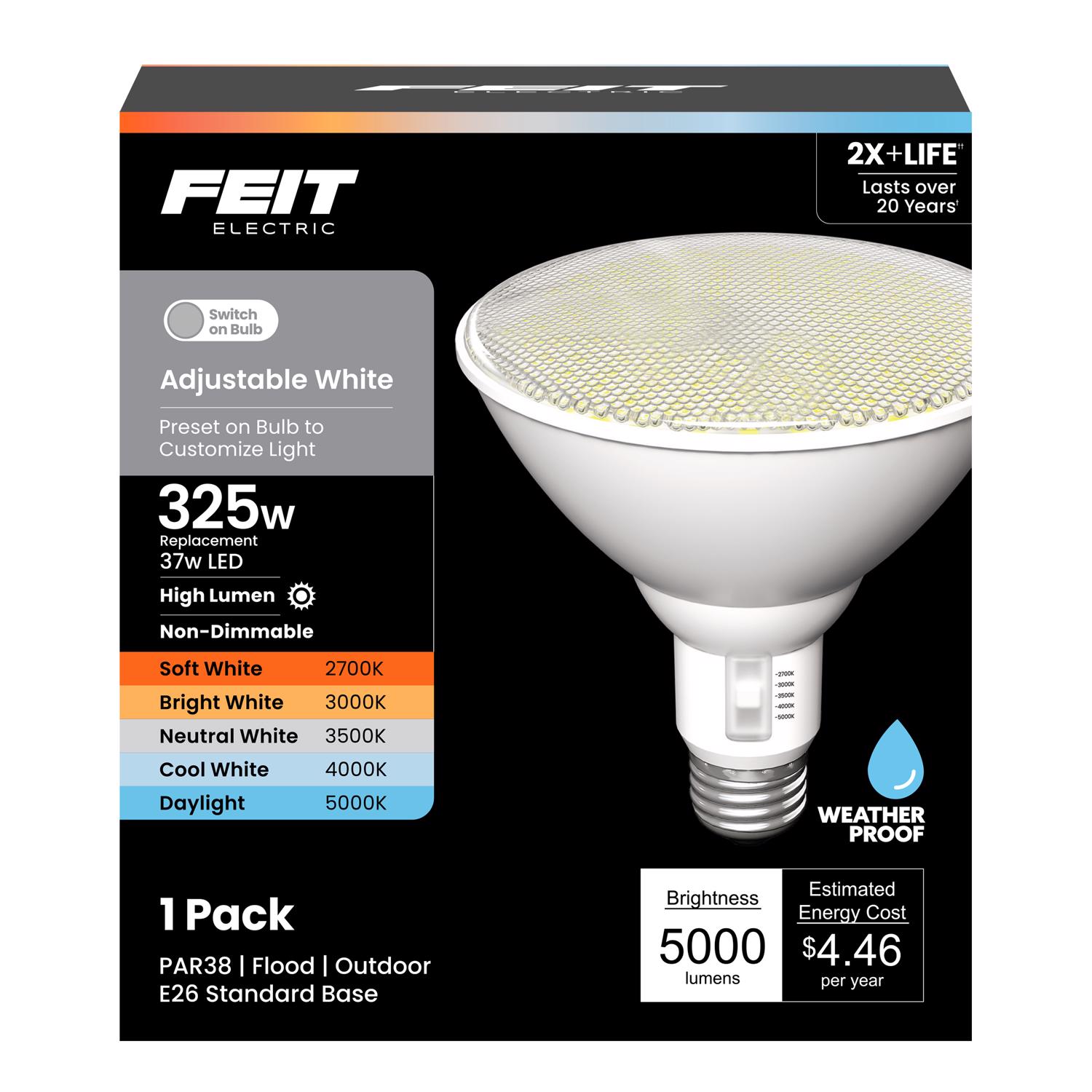 Feit Electric Feit PAR38 E26 (Medium) LED Floodlight Bulb Adjustable ...