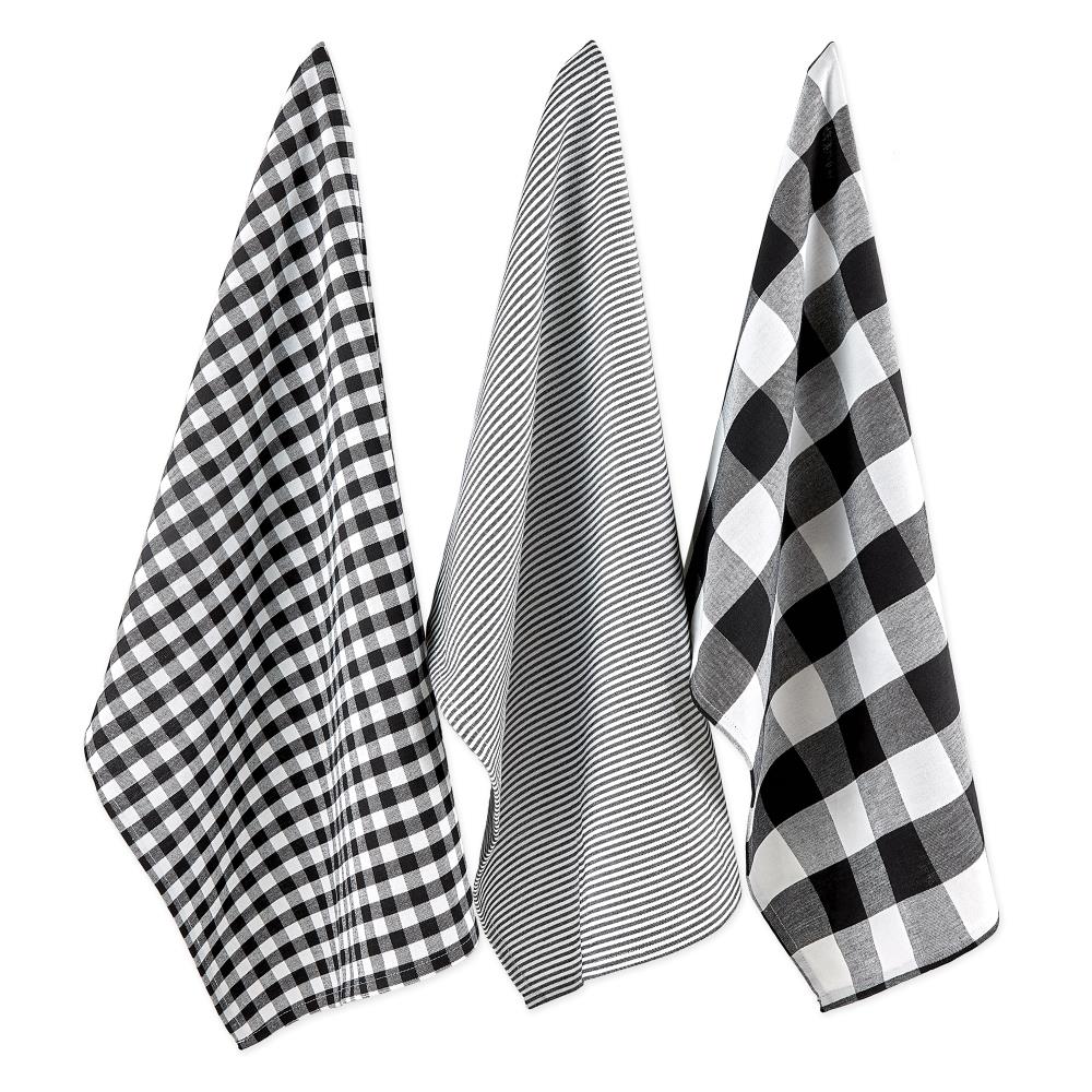 DII Black Tri Color Check Dishtowel (Set of 3)