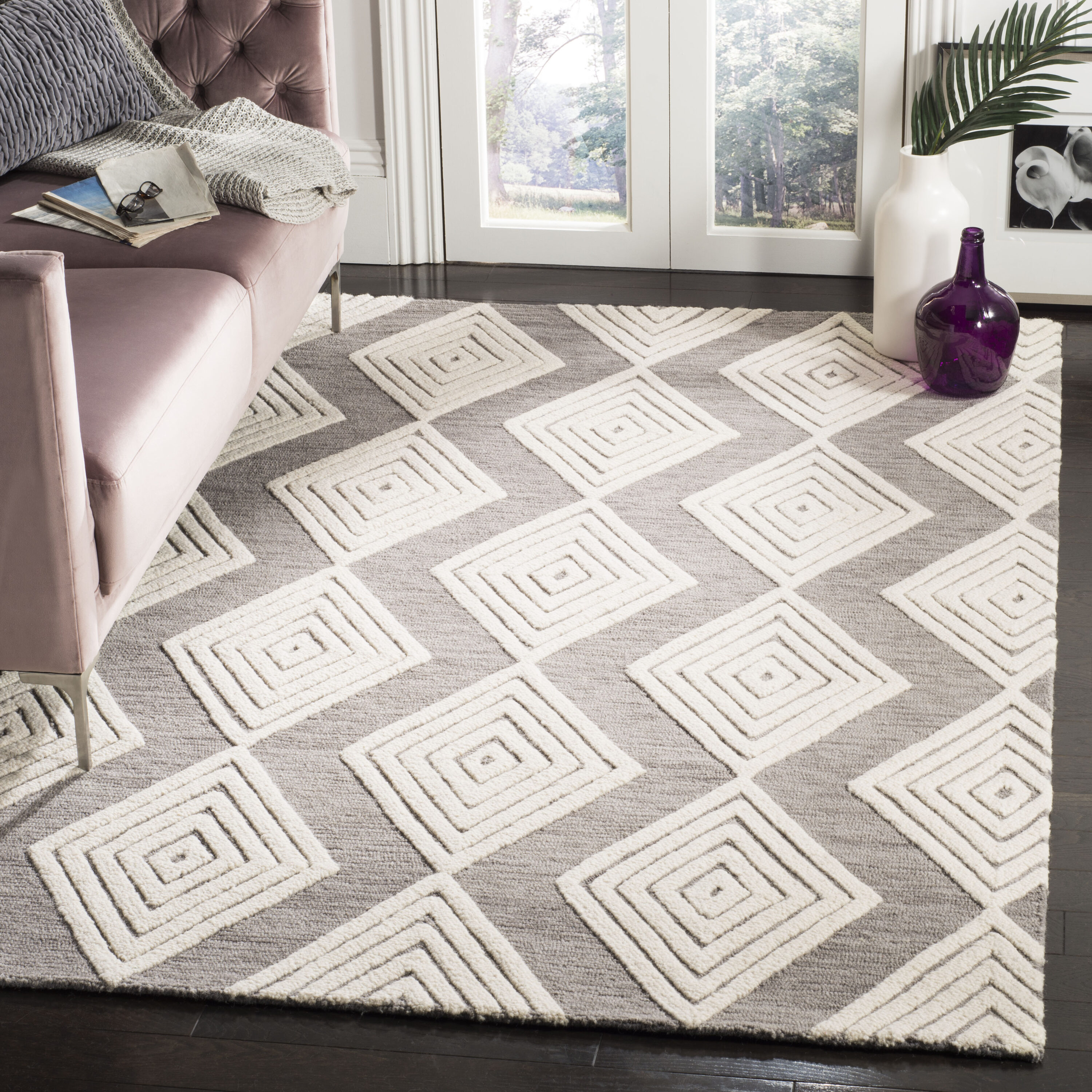  Blossom 111 Dark Gray/Ivory Contemporary 5ft x 8ft Medium Rectangle Rug
