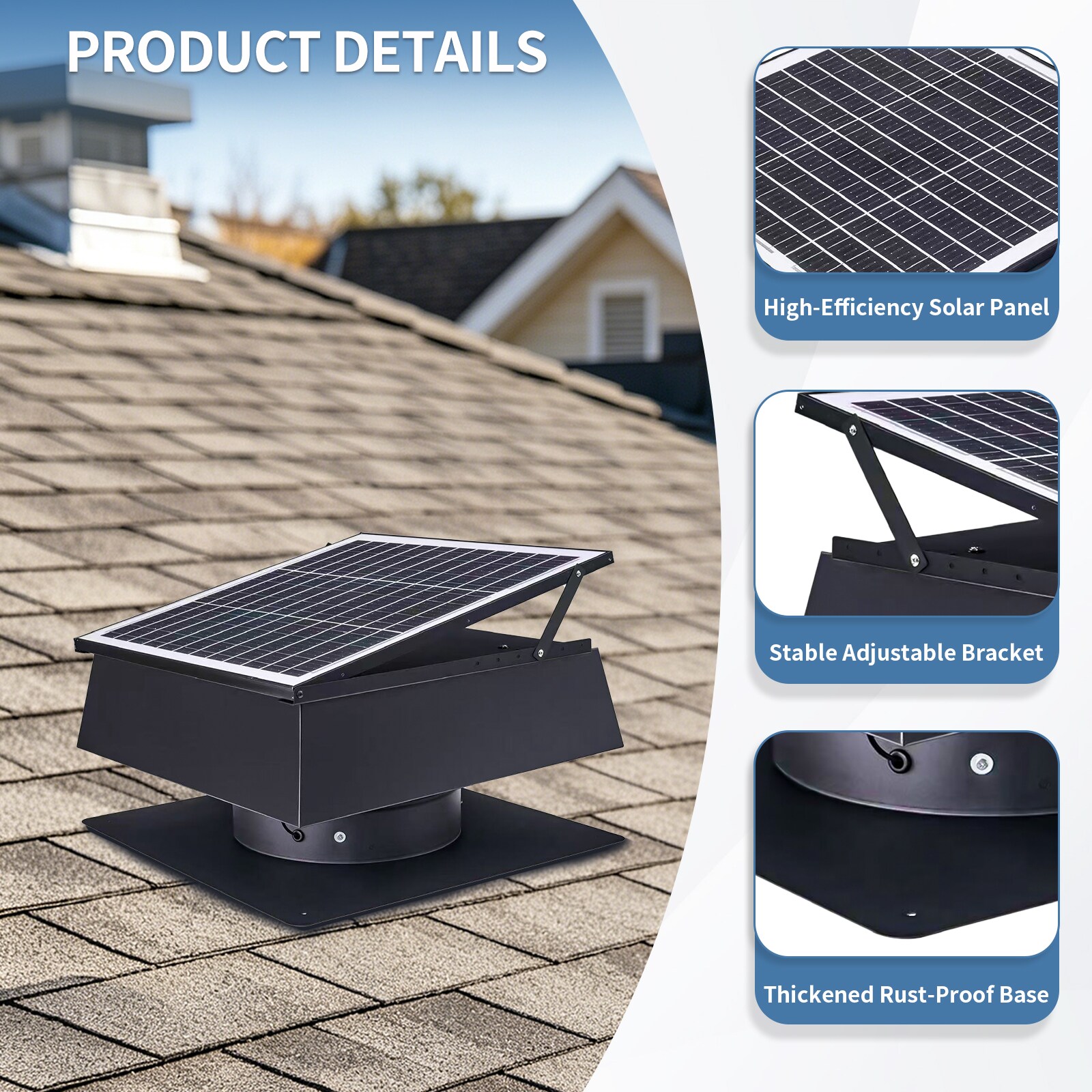 LUXEYARD 12 Inch Trapezoidal Adjustable Solar Roof Vent Fan 40W Dual ...
