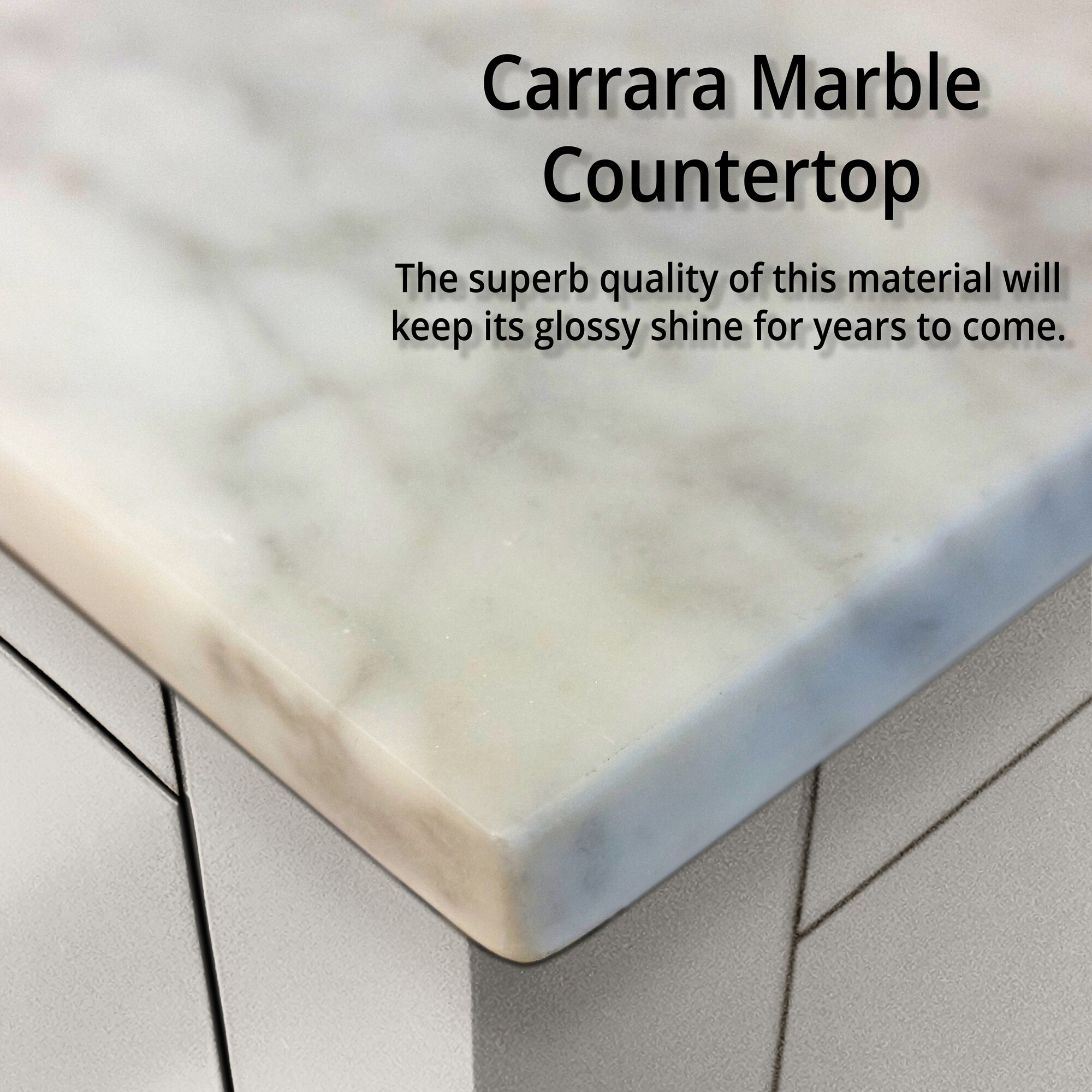 White 30" Vanity with Marble Top, Sink, Mirror, and Faucet