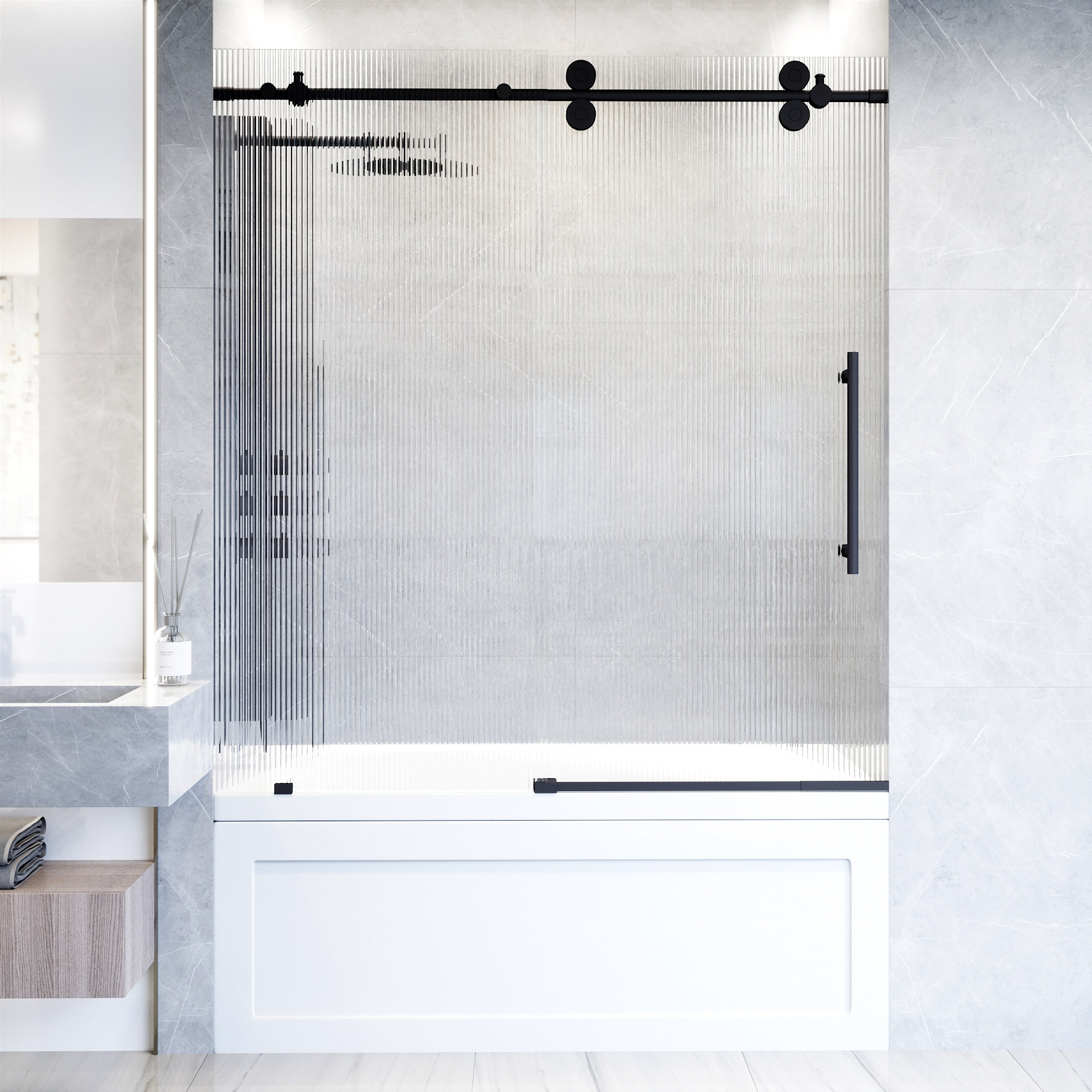 VIGO VG6041MBFL6066R Elan Matte Black 56-in to 60-in W x 66-in H Frameless Sliding Bathtub Door