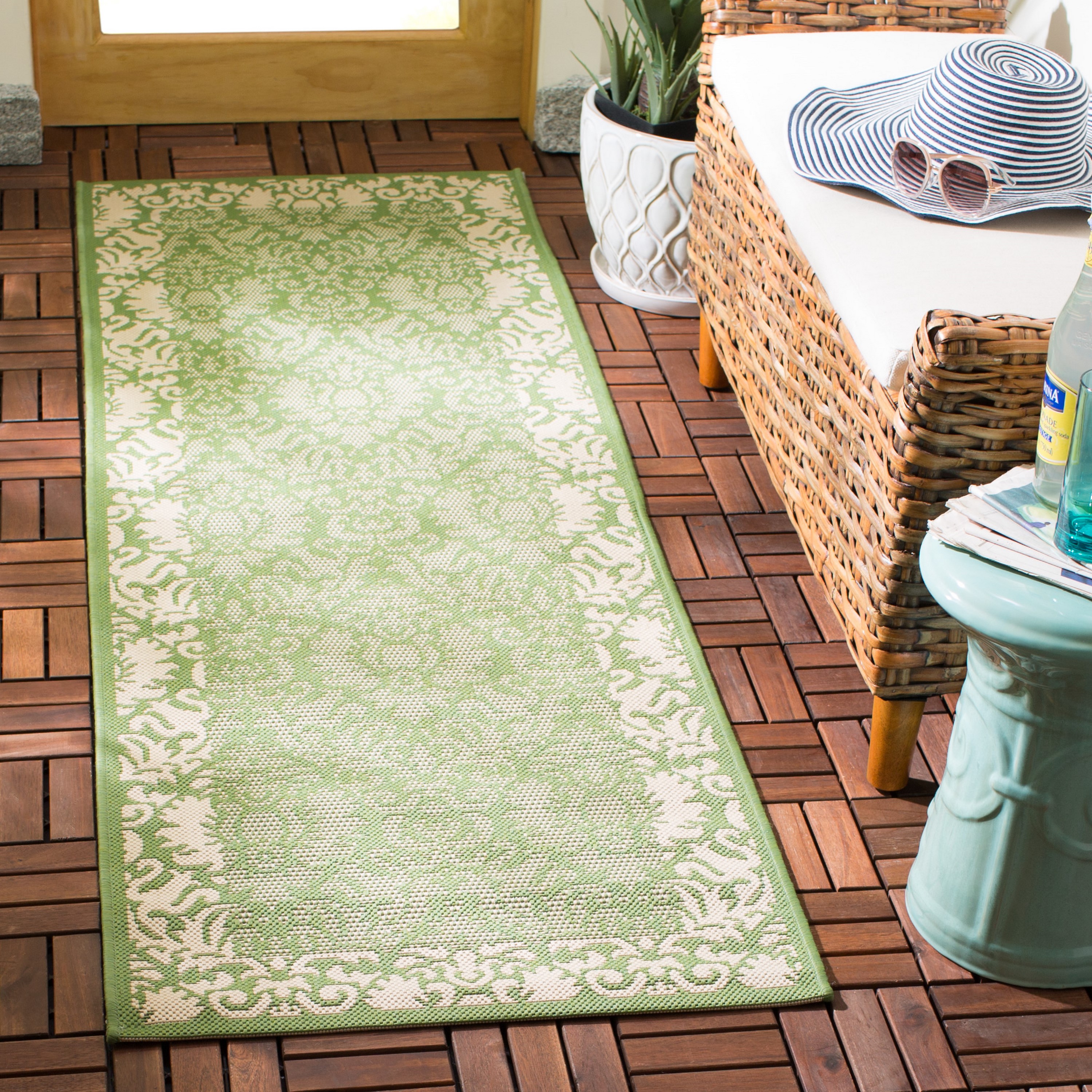 Safavieh CY2727-1E06-210 Courtyard Nashua 2 x 10 (ft) Loomed Polypropylene Olive/Natural Rectangular Indoor/Outdoor Floral/Botanical Coastal Runner rug