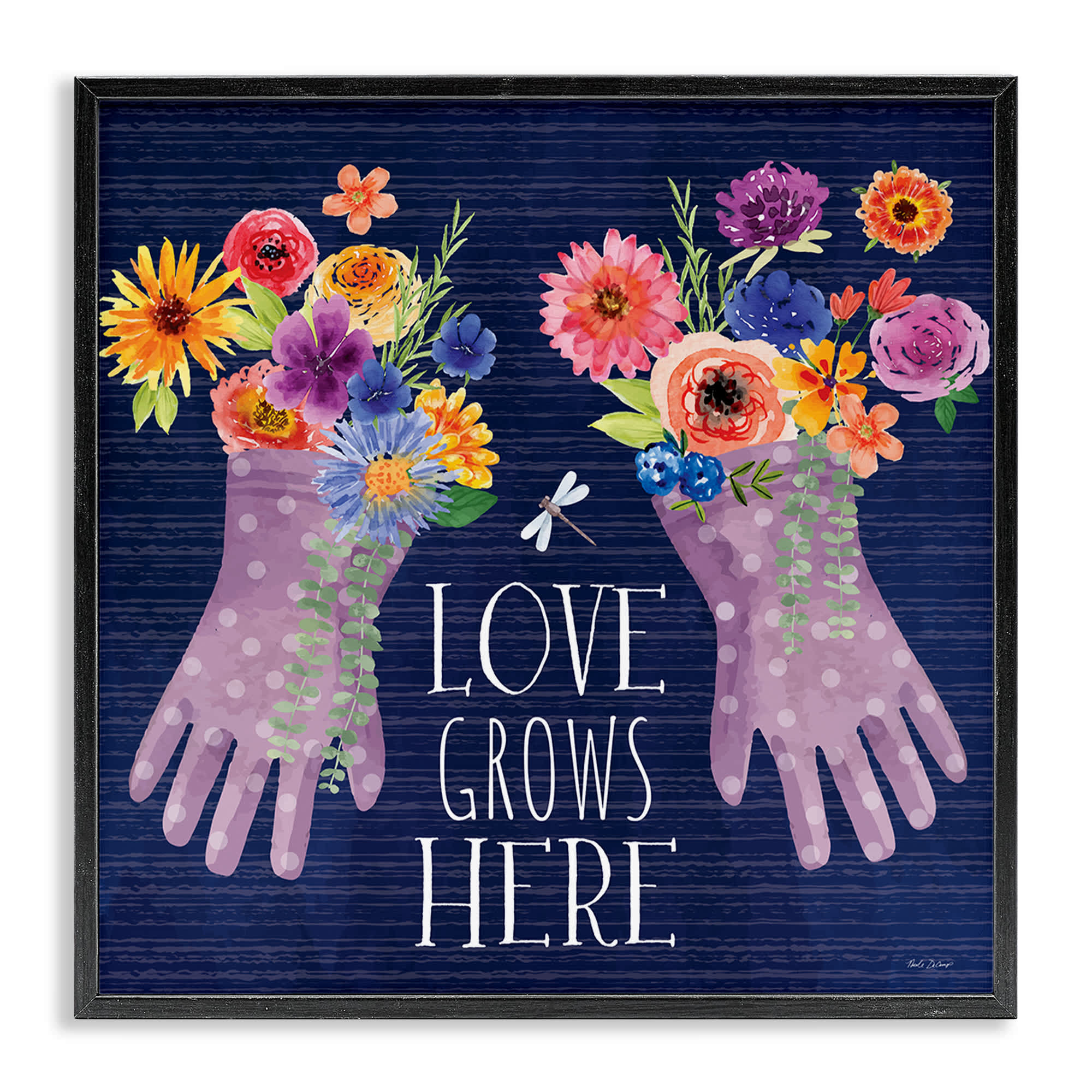 Stupell Industries - Love Grows Here Gardening Gloves Black Framed Giclee Art By Nicole DeCamp 2...