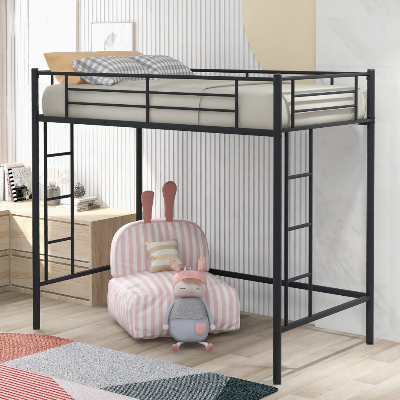 HomeRoots Heavy Duty Steel Loft Bed with Space-Saving Design, 220lb ...
