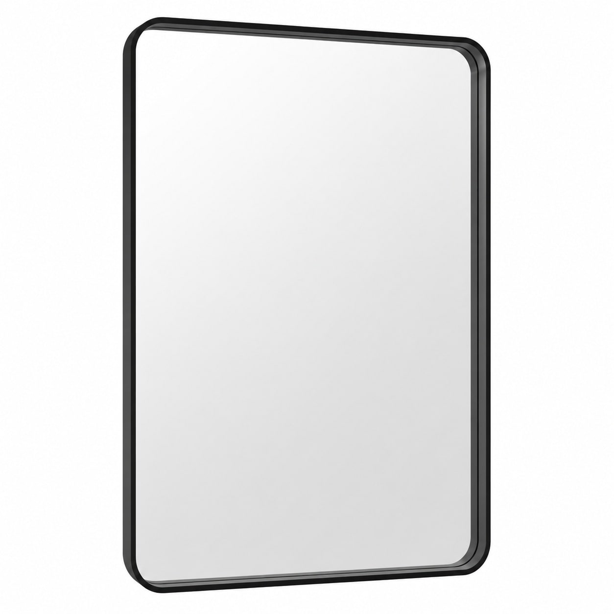Aoibox  24 in W x 32 in H Matte Black Rounded Rectangle Metal Framed Wall Mirror for Bathroom Vanity Farmhouse