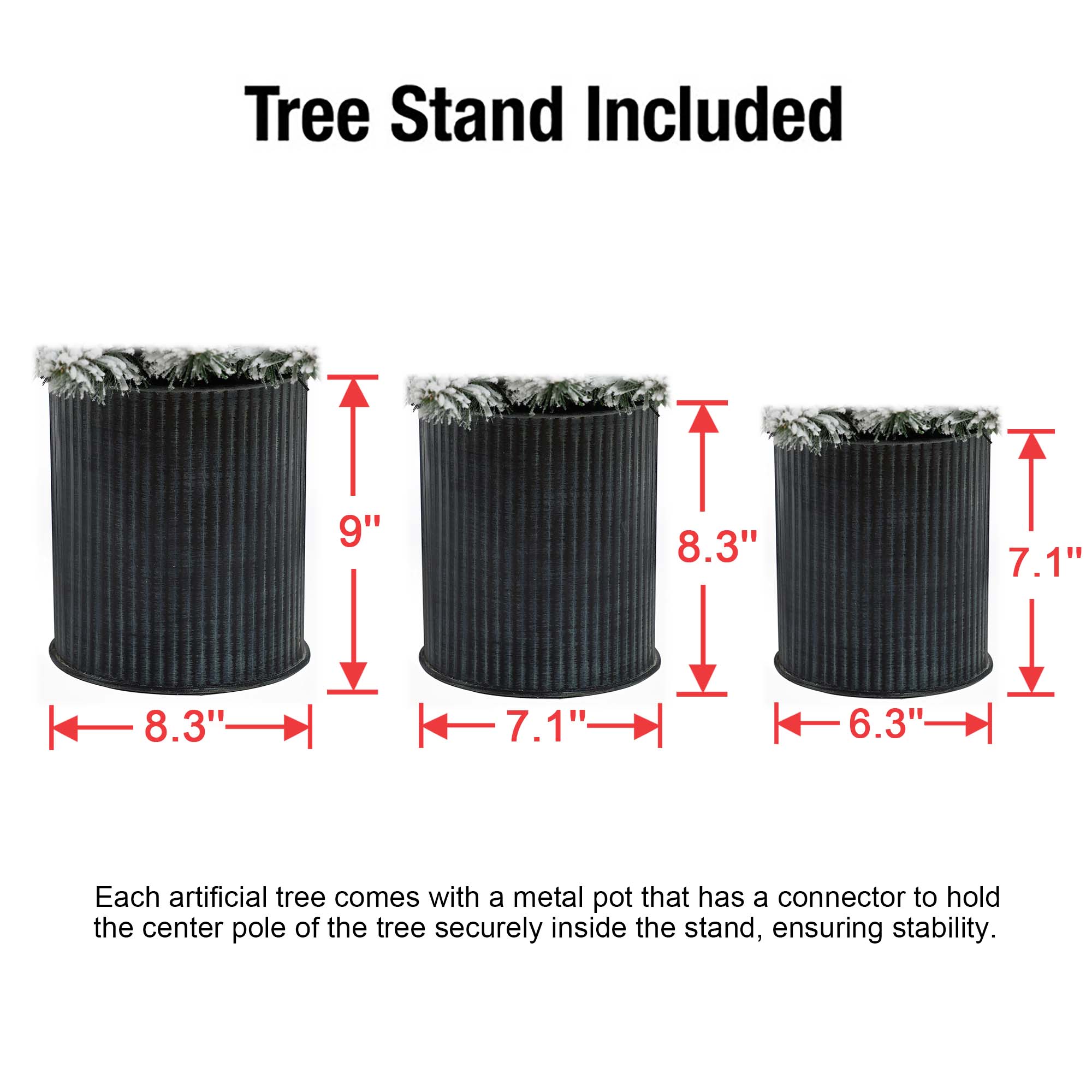 Set of 3 Snow-Flocked PVC Christmas Trees with Metal Pots
