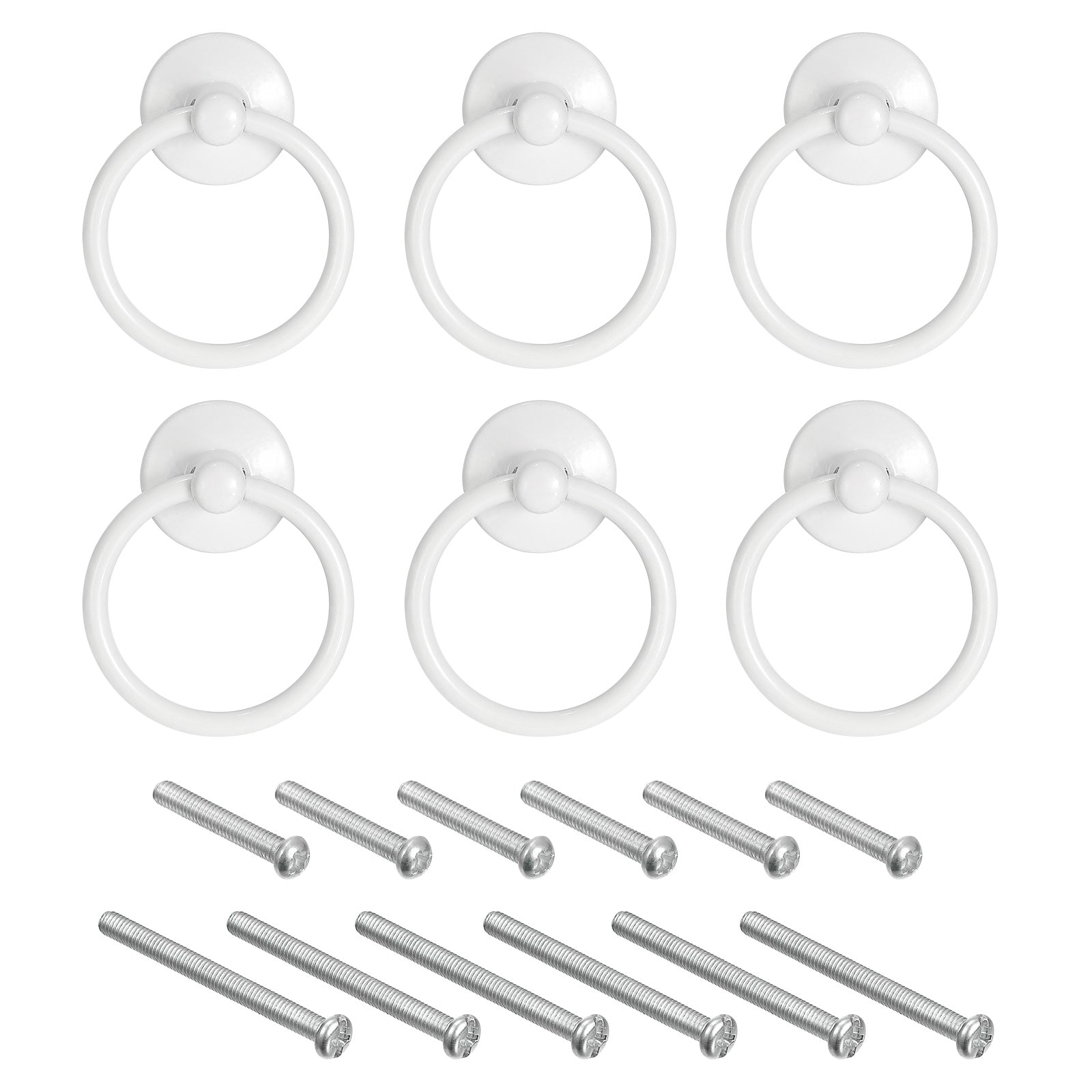 Unique Bargains - 6pcs Round Ring Pulls Dresser Knobs White Circle Drawer Handles Single Hole for...