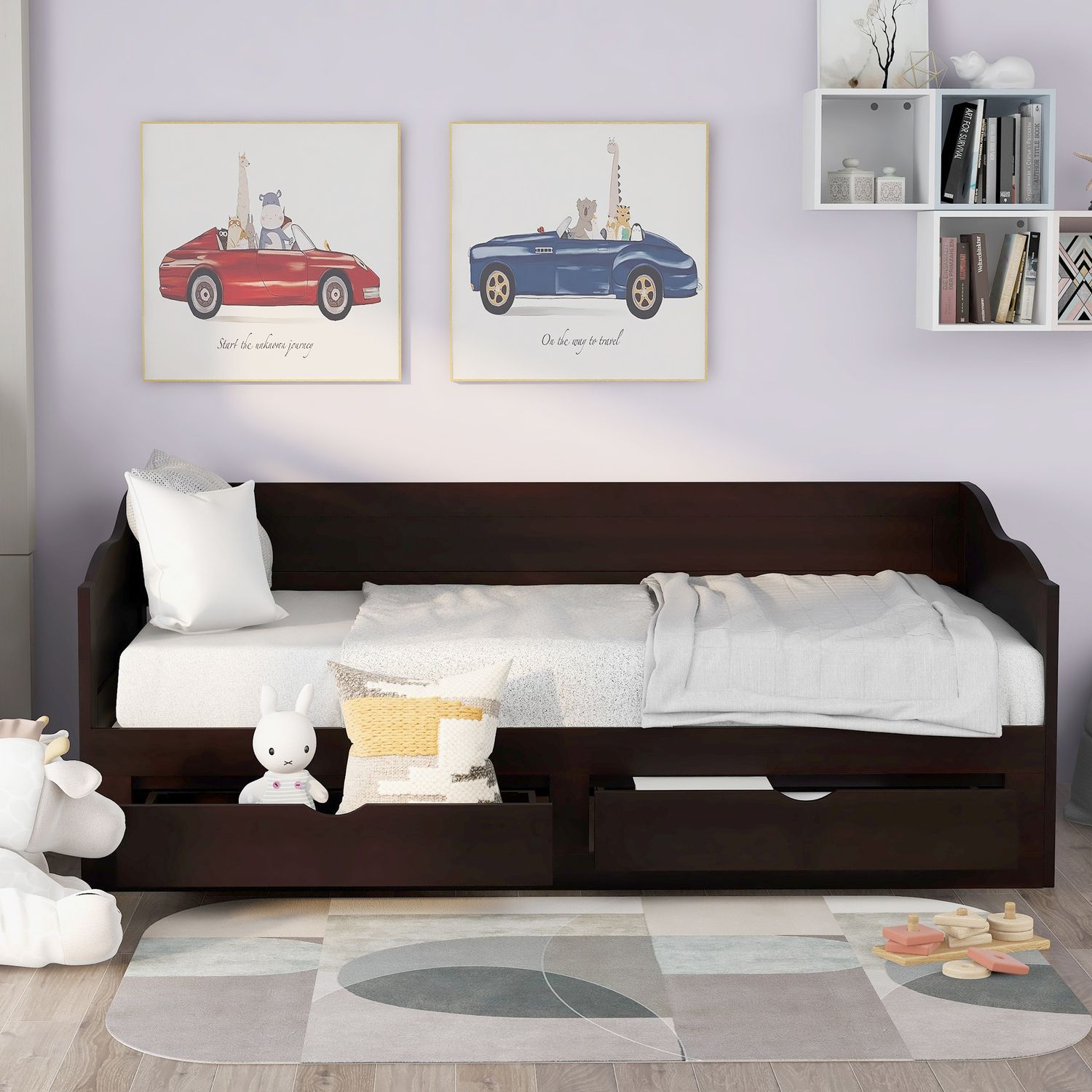 JASMODER LP000519AAP Espresso Twin Composite Platform Bed with Storage