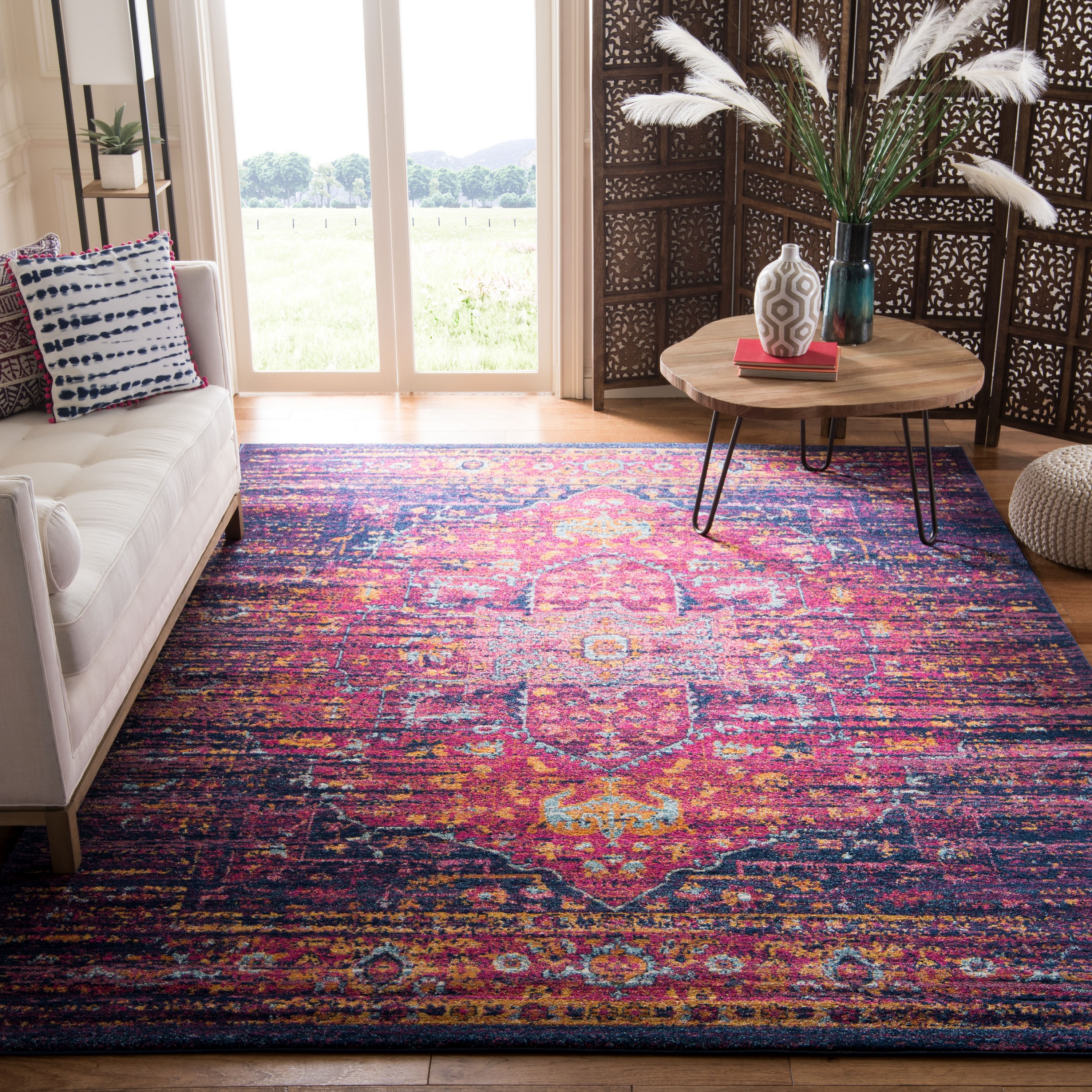 Safavieh EVK275F-1115 Evoke Livia 11 x 15 (ft) Loomed Synthetic Blue/Fuchsia Rectangular Indoor Distressed/Overdyed Vintage Area rug