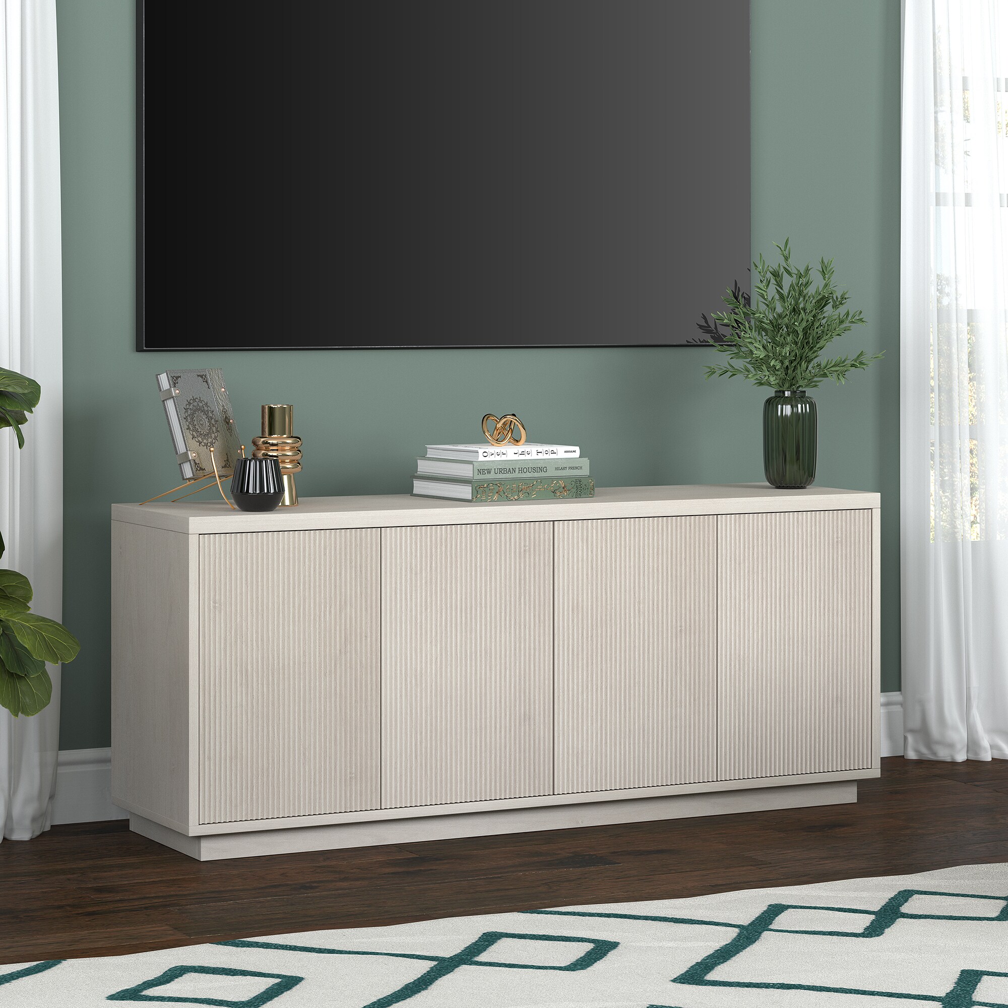 Alder White 57" Modern TV Stand with Cabinet
