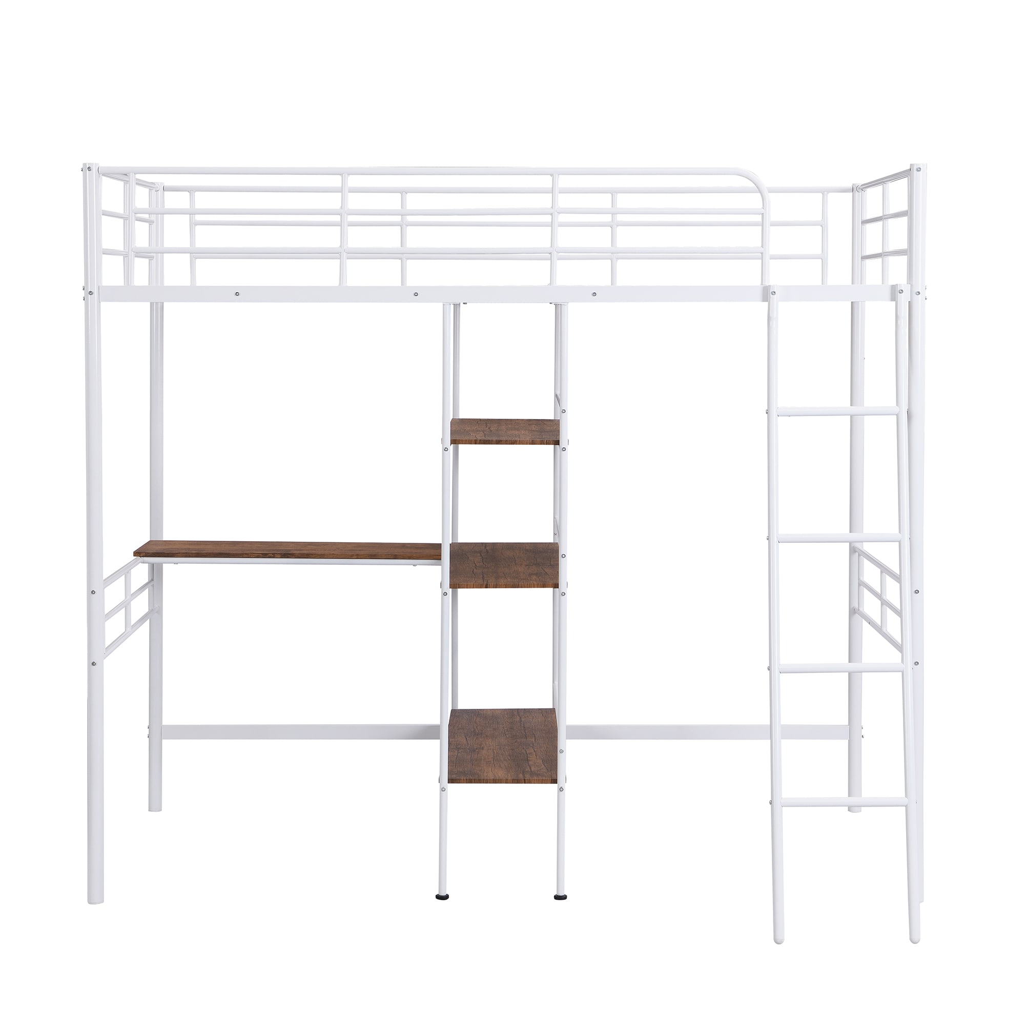 Qualler Contemporary Twin Loft Bed with Desk and Shelves, White Metal ...