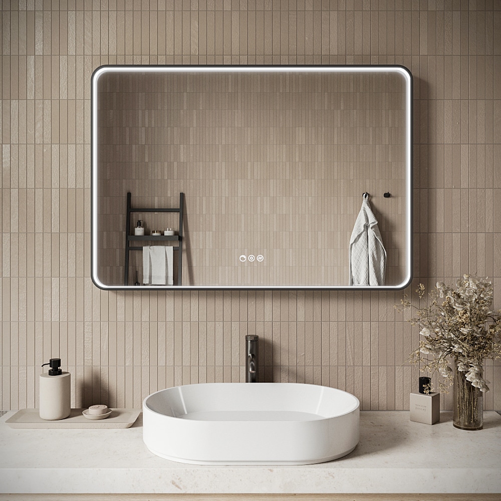 Streamline M-2460-313 39.4-in x 28-in Beveled Rectangle Dimmable LED Lighted Fog Free Bathroom Vanity Mirror ( Matte Black )