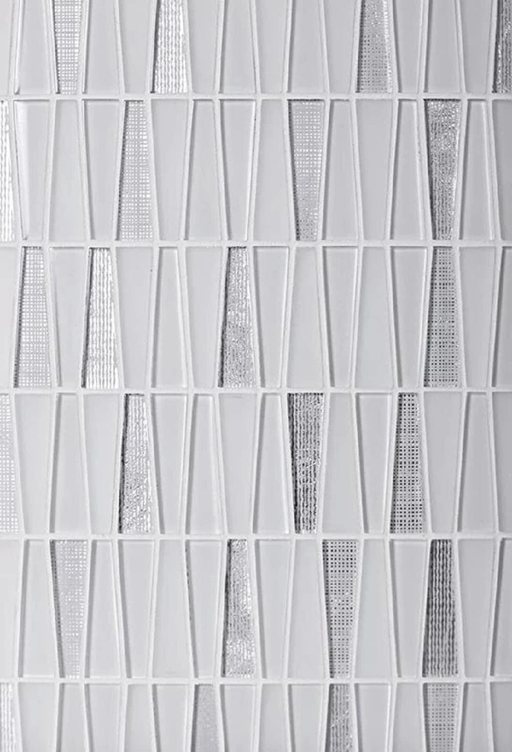 Silver and White Geometric Glass Mosaic Wall Tile