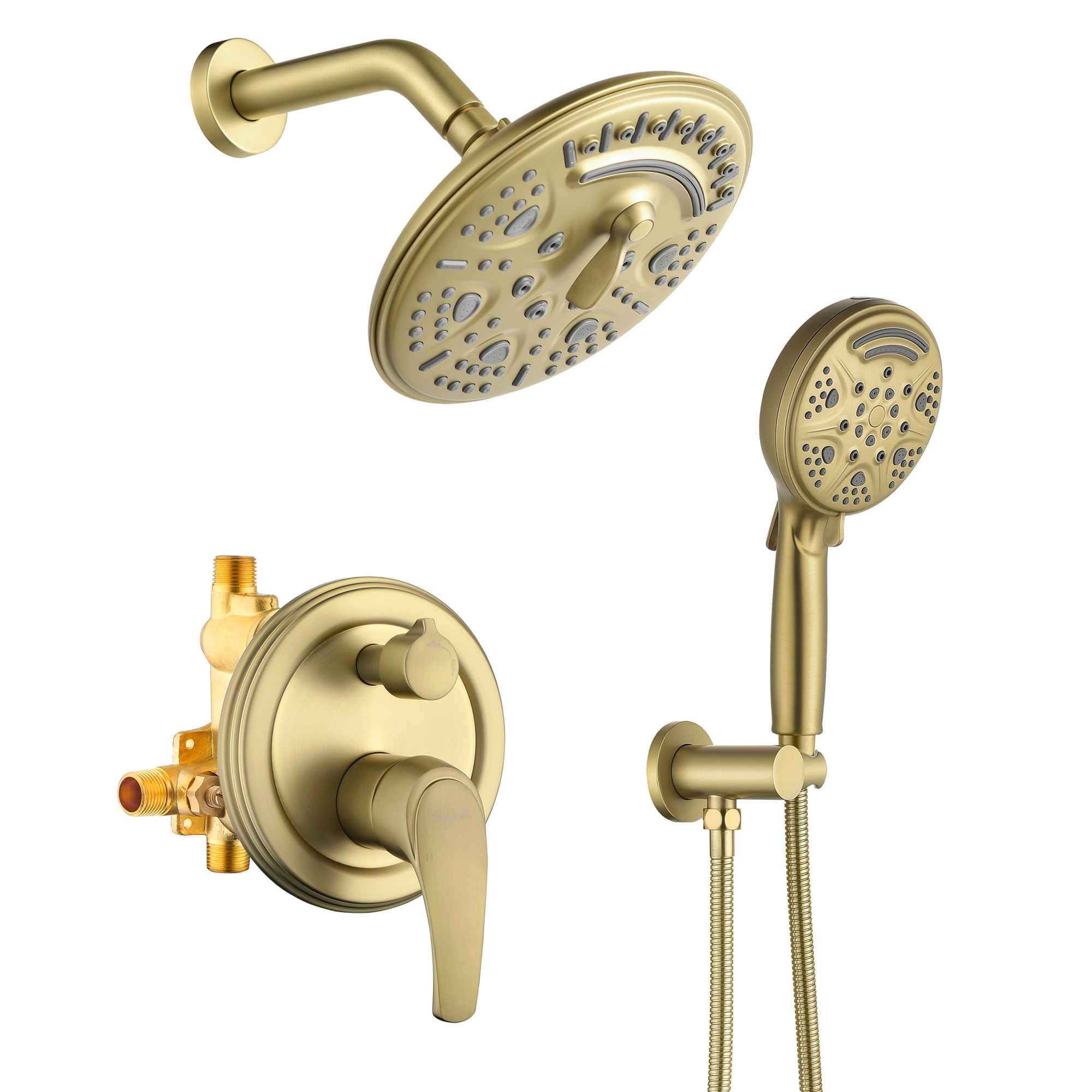 WELLFOR FH75010-ORB SP Brushed Gold 8-in Waterfall Built-In Shower Faucet System with 2-way Diverter ( Pressure-balanced Valve Included )