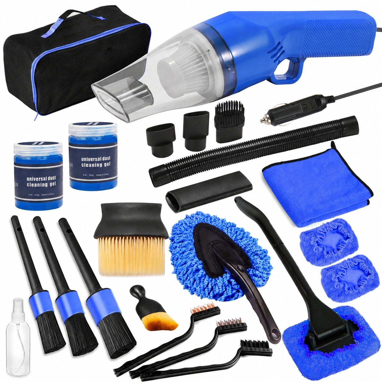 Justincity - Car Cleaning Kit with Portable Vacuum Detailing Brushes Cleaning Gel Windshield Cle...