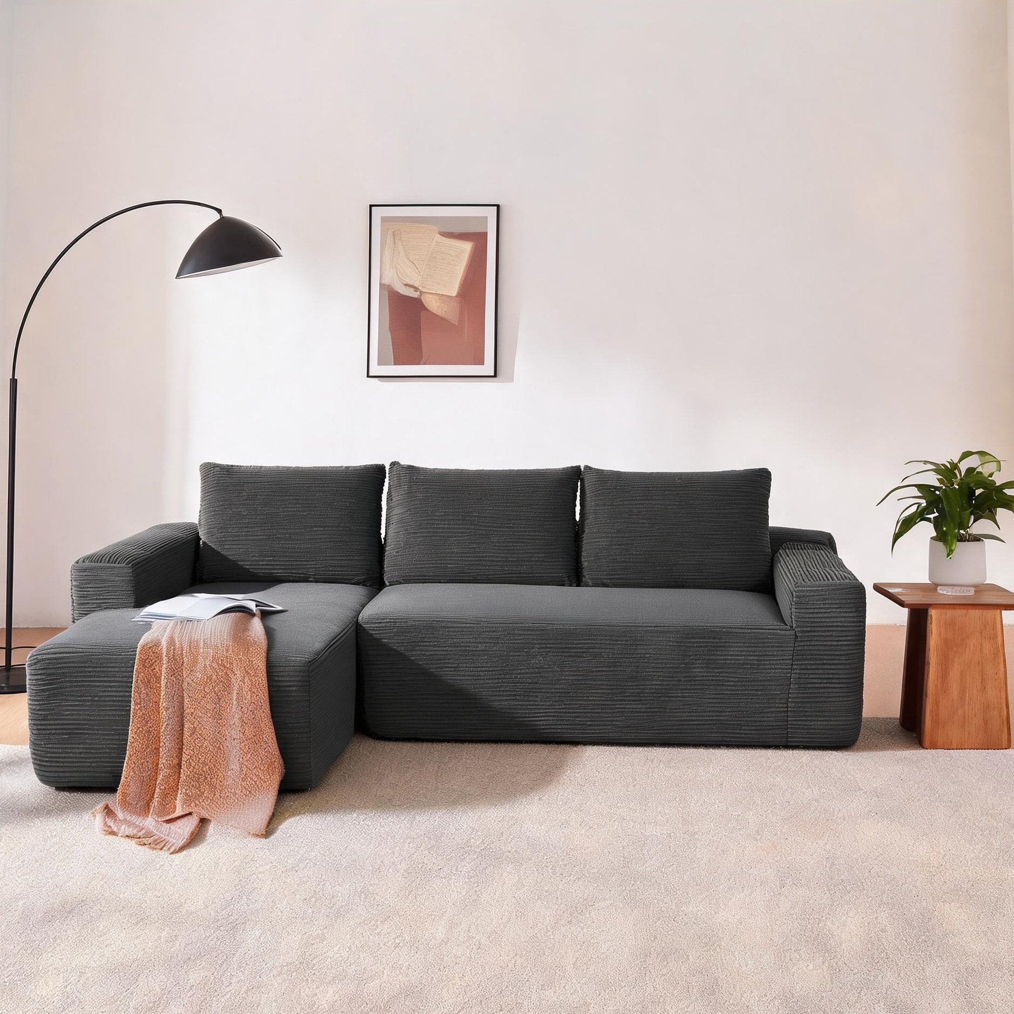 sunjurt Sofa - L-Shape Modular Sectional Couch with Chaise Corduroy ...