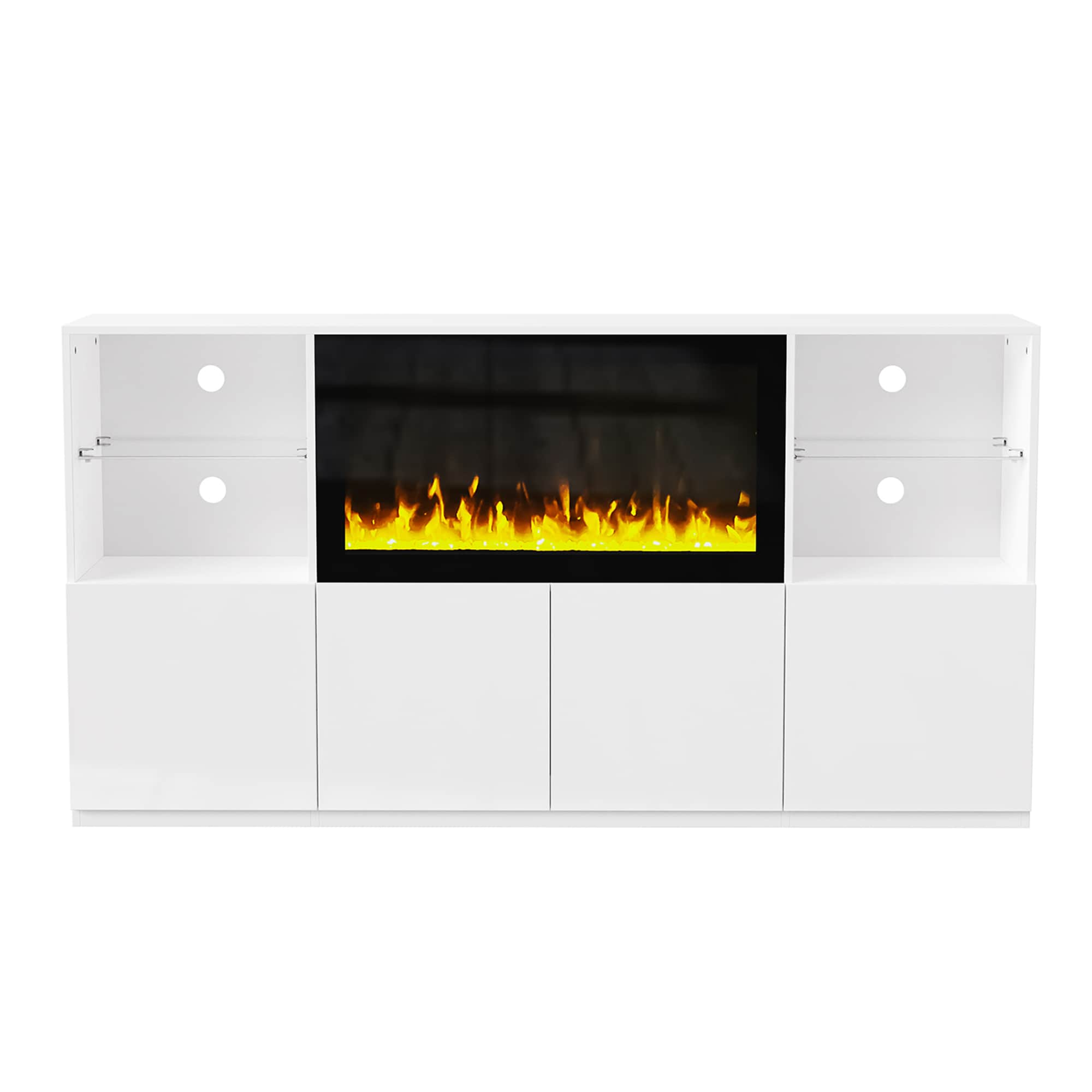 SINOFURN SYA780007WT 67.7-Inches W White TV Stand with No heat Corner or flat wall Electric Fireplace with Remote Control Included