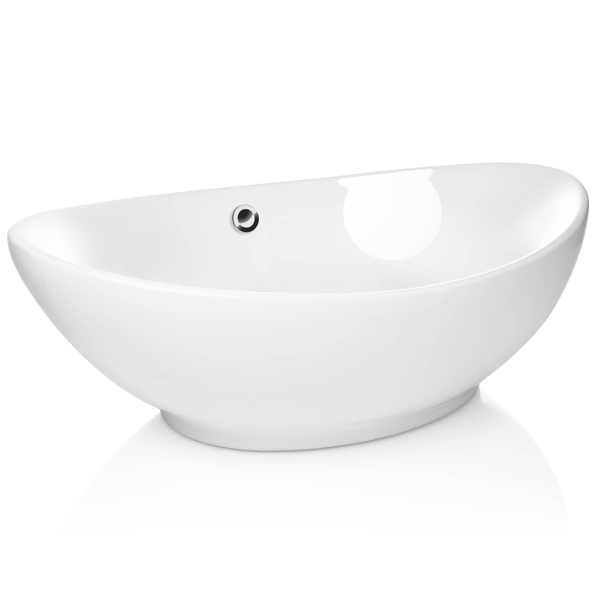 Miligoré VESSEL-SK87 23 x 15-in Oval White Ceramic Vessel Sink Modern Vanity Bowl
