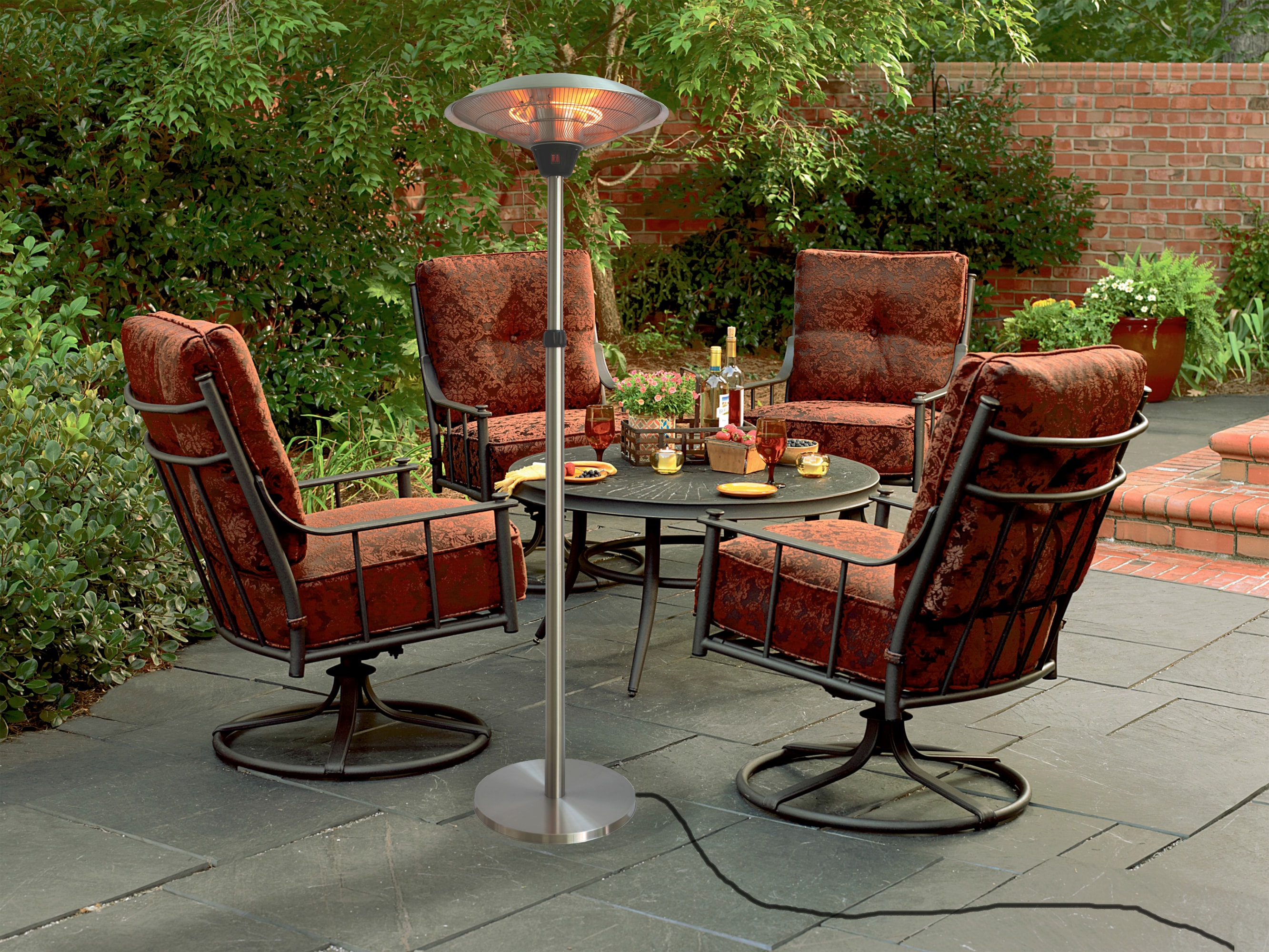 Silver Aluminum Electric Standing Patio Heater with Emergency Shut Off