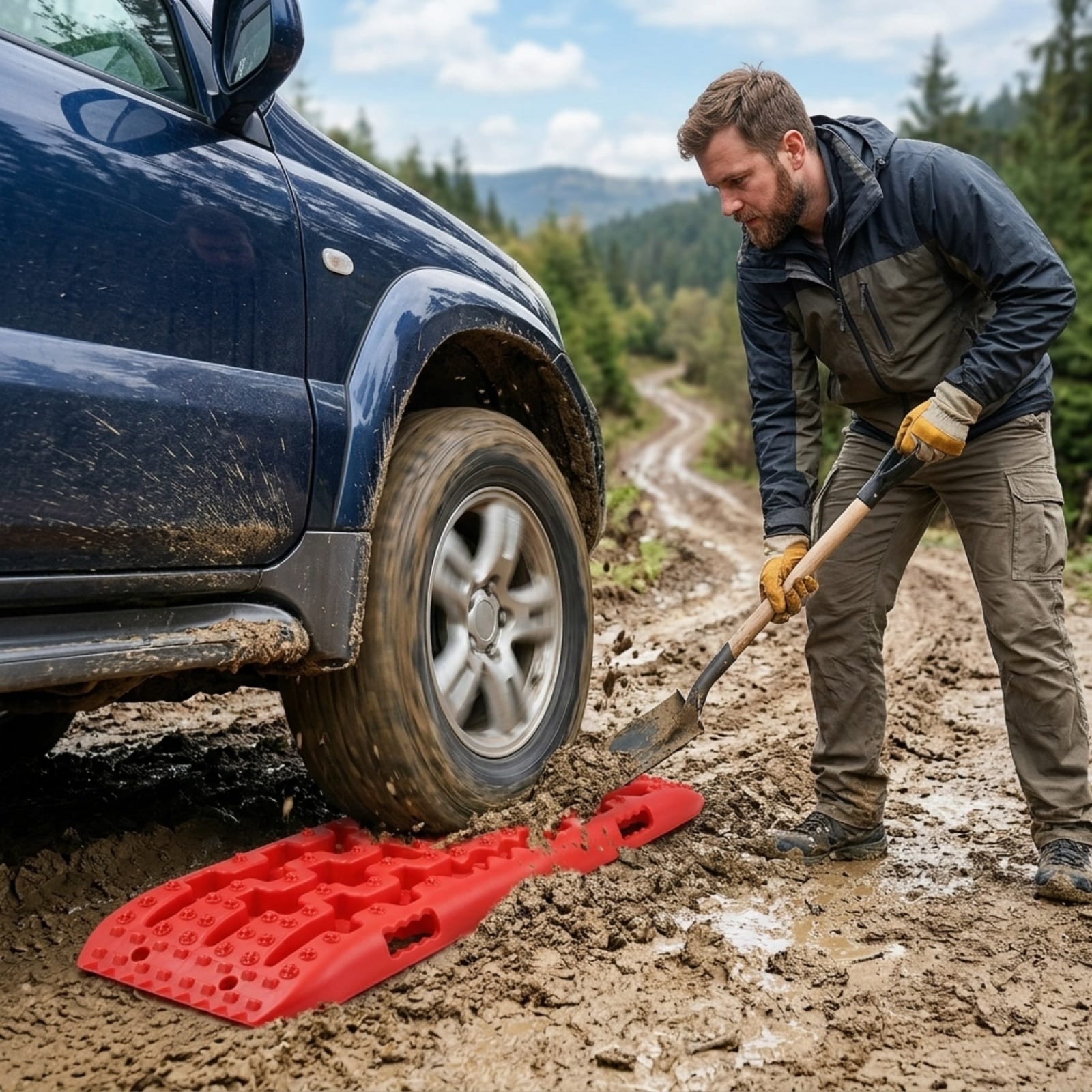 GIVIMO Traction Boards 10-Ton Recovery Boards Pair PP Off-Road Tire Traction Mats for Snow Sand Mud and Loose Terrain with Storage Bag for SUV Truck and RV Red