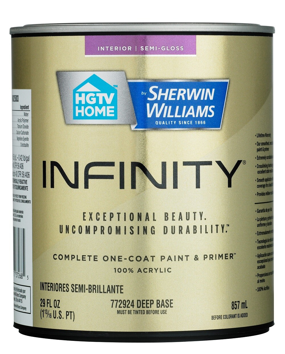 HGTV HOME by Sherwin-Williams IN0025003-14 Infinity Semi-gloss Tintable Acrylic Interior Paint + Primer (1-quart)