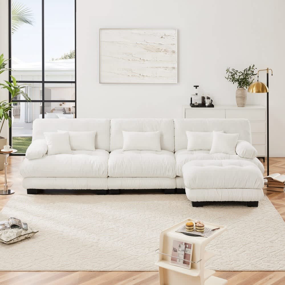 Coolbibila Modern Sectional Sofa Upholstered Wide Arm Sofa with White Convertible Ottoman Oversized L-Shaped Cloud Couch for Living Room in the Couches, Sofas & Loveseats department at