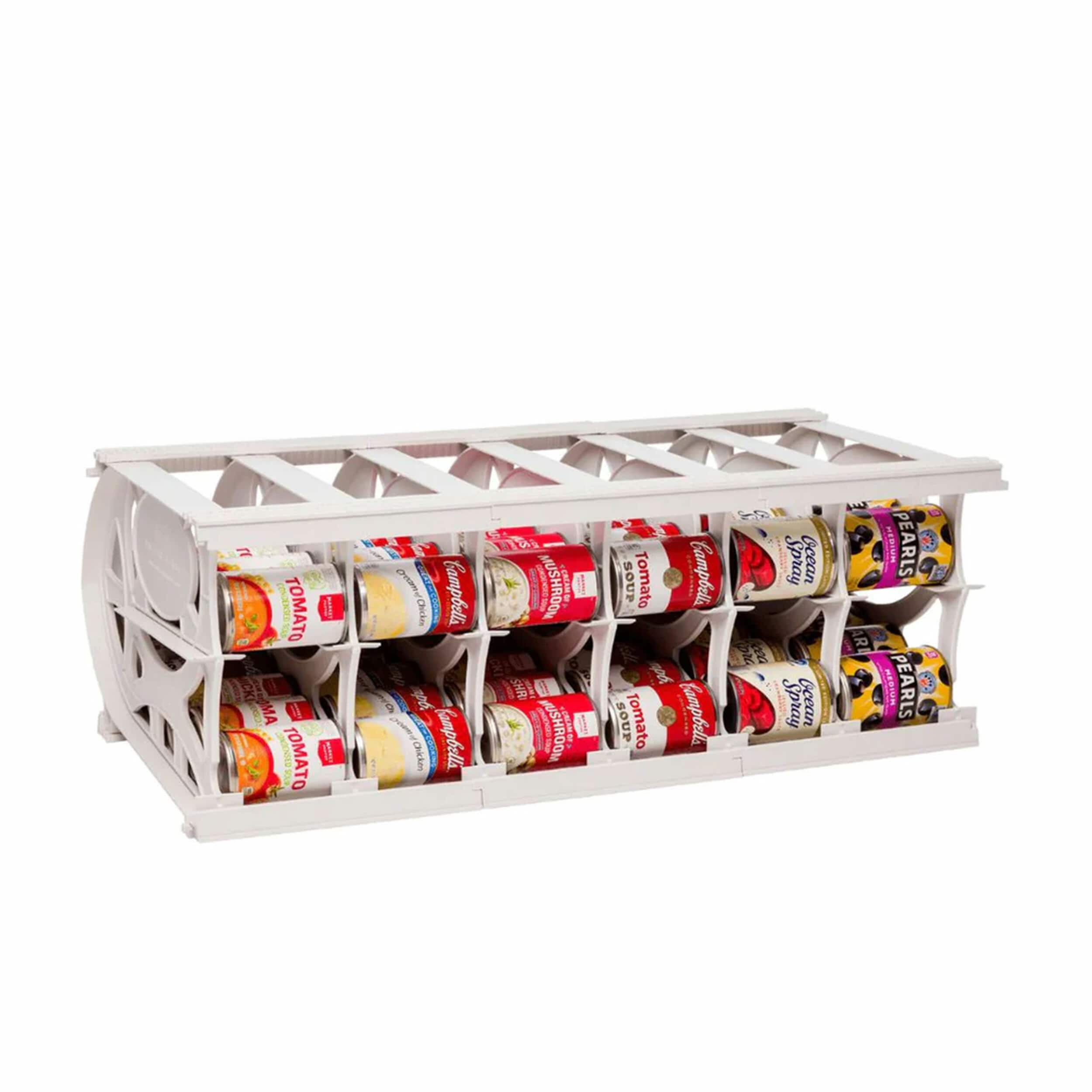 SHELF RELIANCE 323882 30-Inches W x 11-Inches H x 16.5-Inches D 2 -Tier Freestanding White - 60 Cans Plastic Can rack