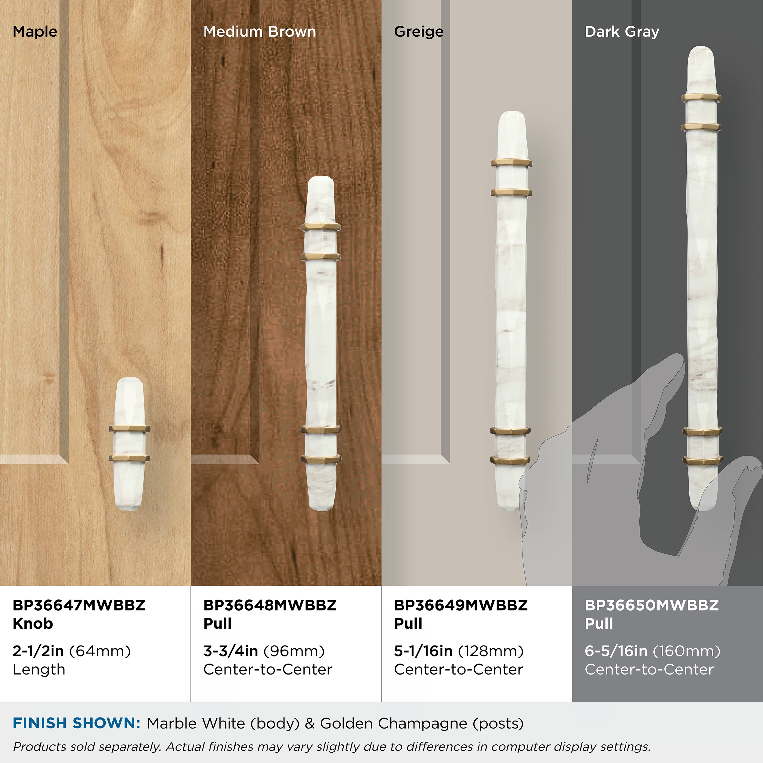 Marble White and Bronze Modern Bar Pull with Mounting Hardware