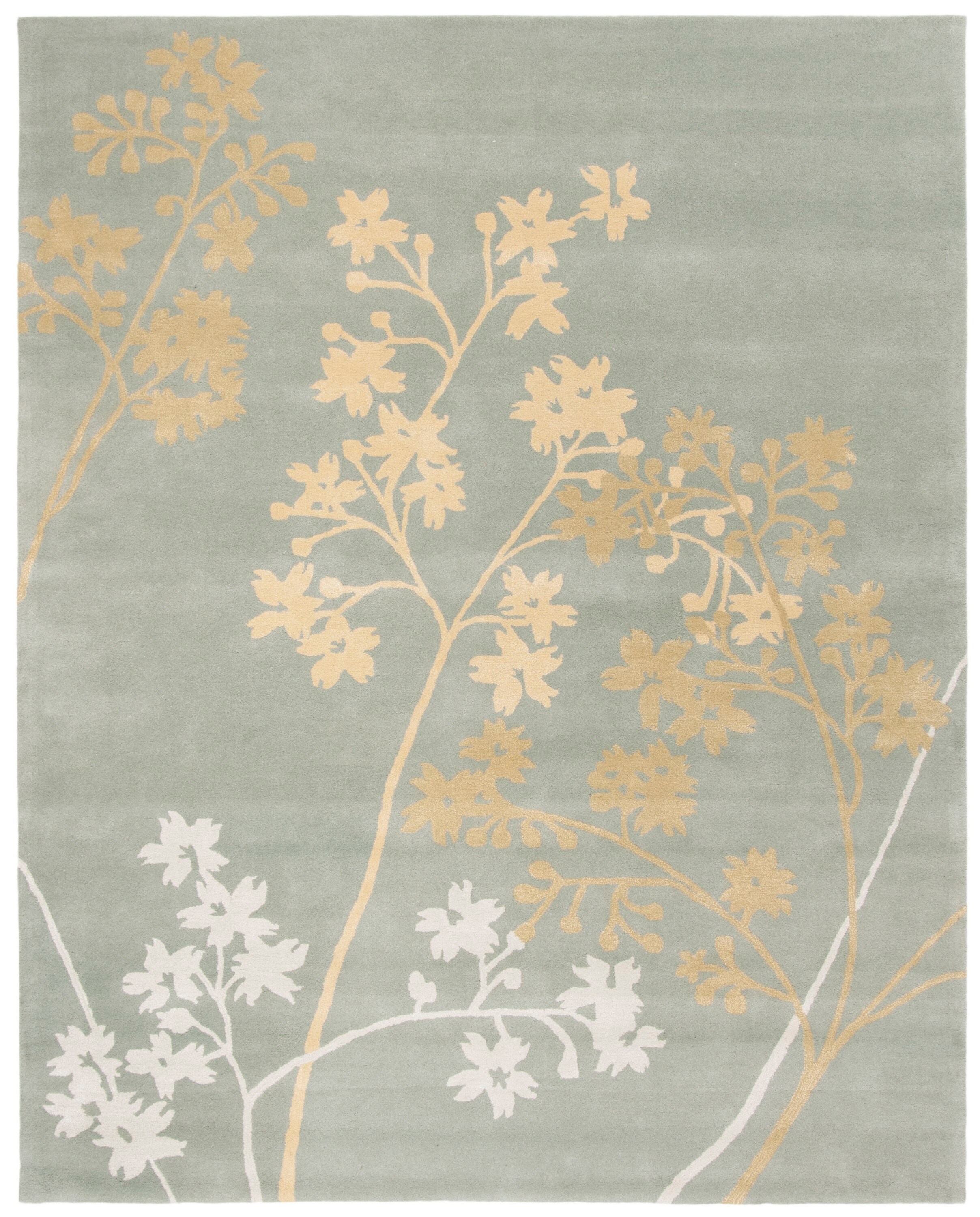 Soho Light Blue and Gold Floral Wool Area Rug
