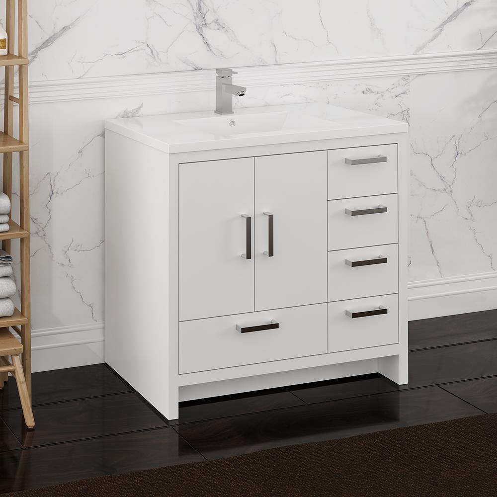 Fresca FCB9436WH-R-I Imperia 36-in Glossy White - RIGHT Single sink Bathroom Vanity with White Acrylic Top