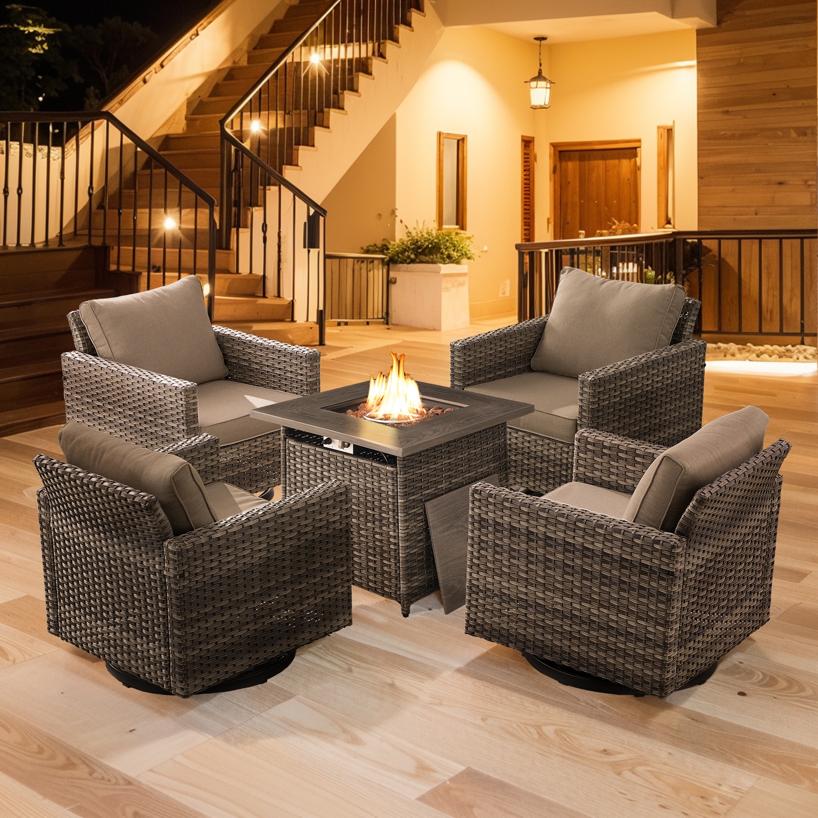  PA069069099-3 PASSET-T 5-Piece Wicker Patio Conversation Set with Gray Cushions