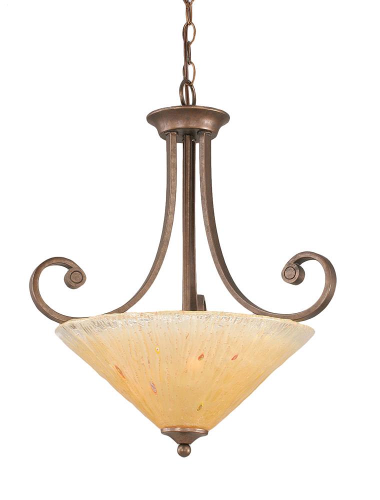  LWTK012883 Divina 3-Light Bronze Transitional Marbleized Glass Bell Hanging Pendant Light