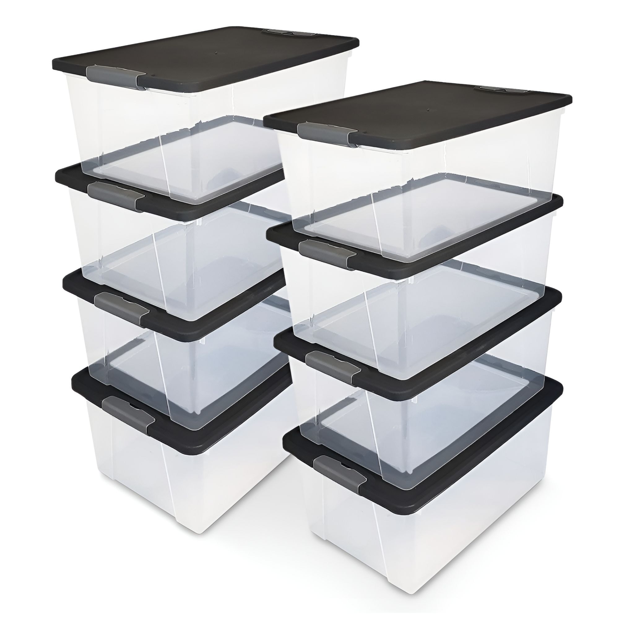 Homz Products 324374 8 -Pack ( 11.01-in W x 6.84-in H x 16.25-in D ) Gray Lid (15 QT) Plastic Stackable Bin